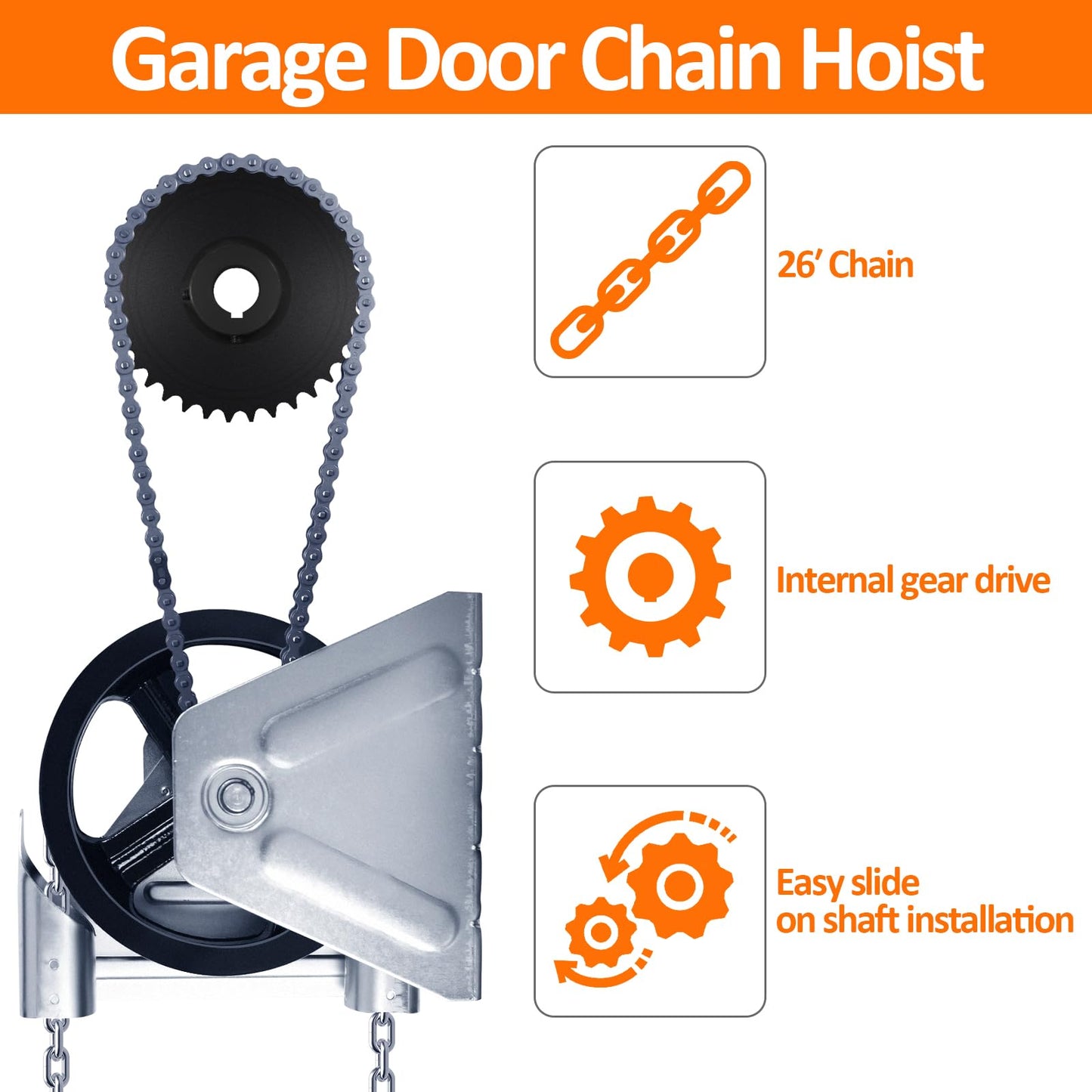 ‎NULTRUMA Garage Door Opener Chain Hoist 1 Inch Shaft Model 2000R 4:1 Reduction Wall Mount