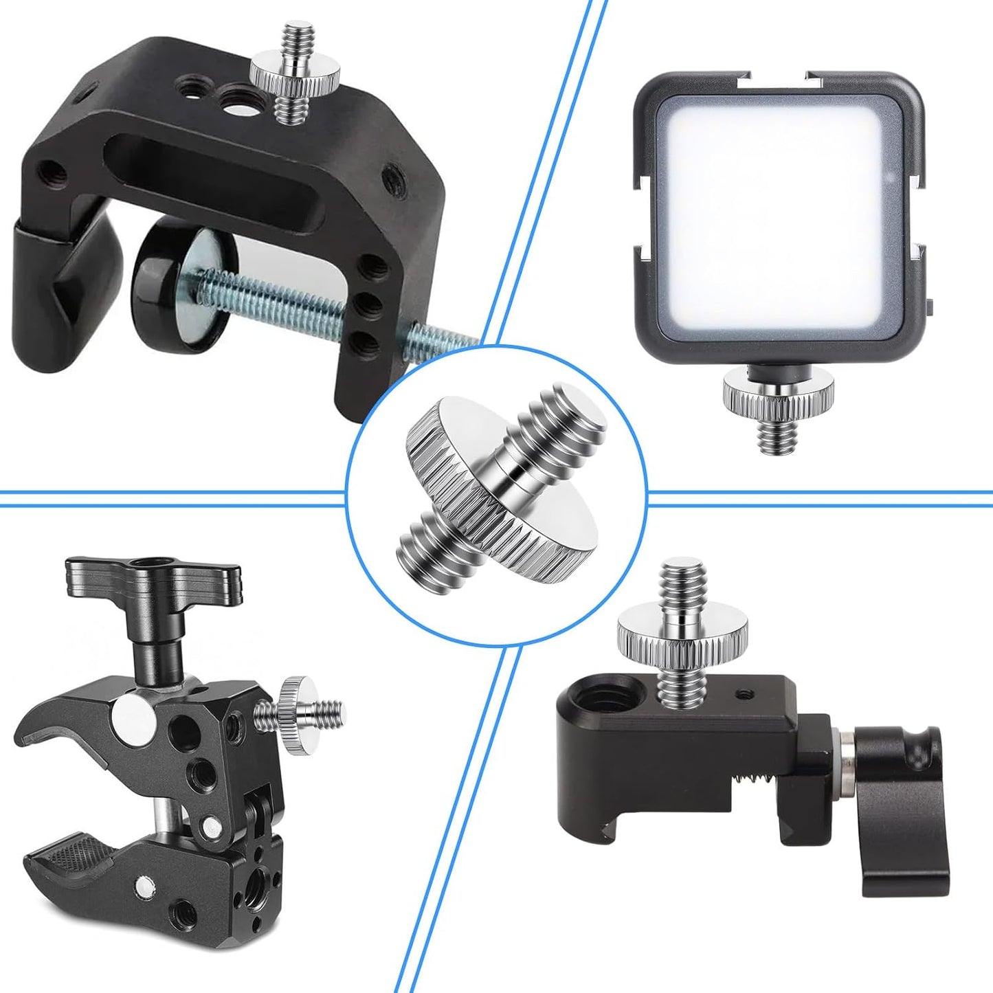 Alrhso 1/4" 1/4" 5 Pack Male to Male Camera Threaded Tripod Screw Adapter Double Head Stud Standard Tripod Adapter