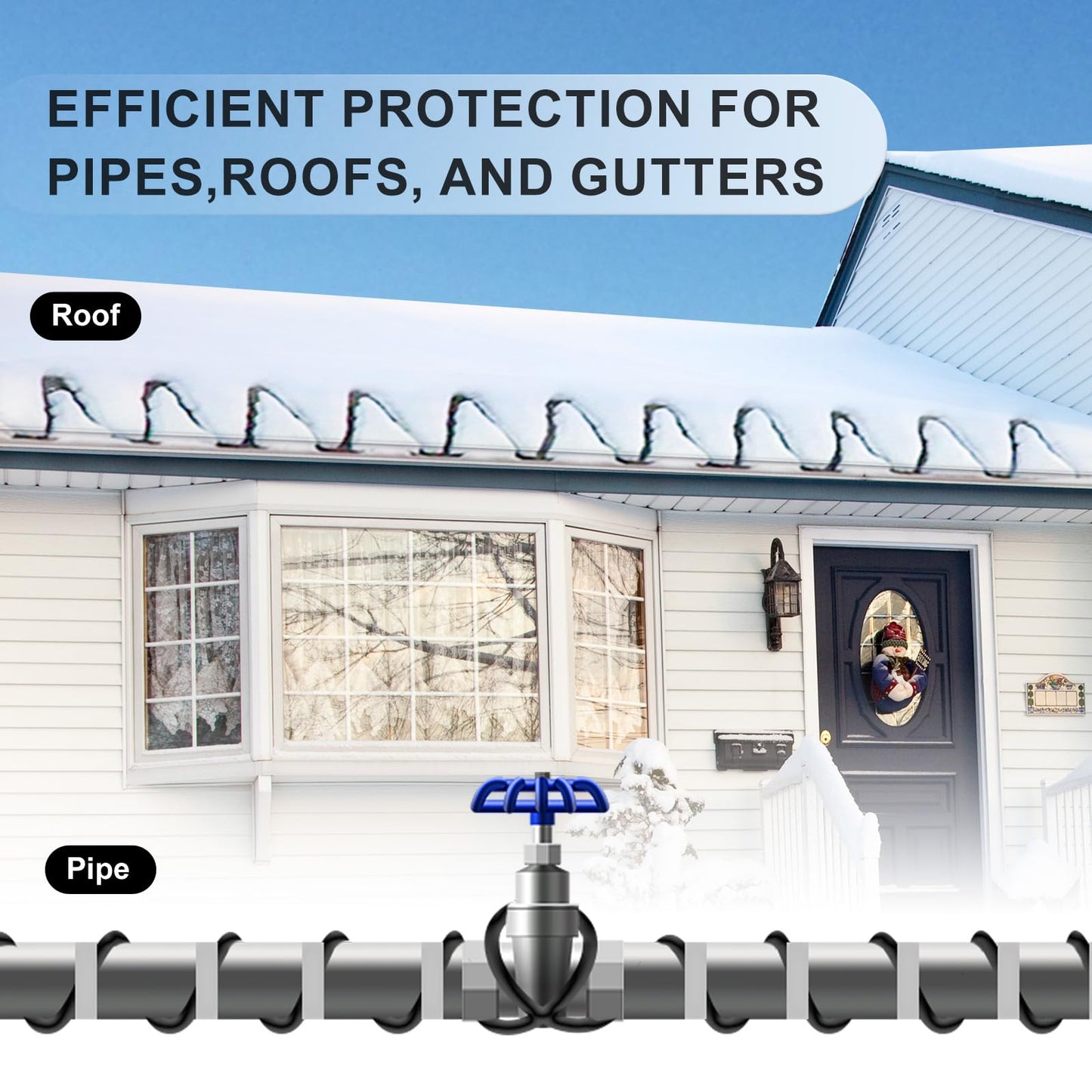 HEATIT 8PLSR Intelligent Commercial and Industrial Grade Self-Regulating Heat Cable, Frost Protection for Water Pipes and Snow Melting on Roofs,120 Ft Cable, 120V, 8 Watts/Ft