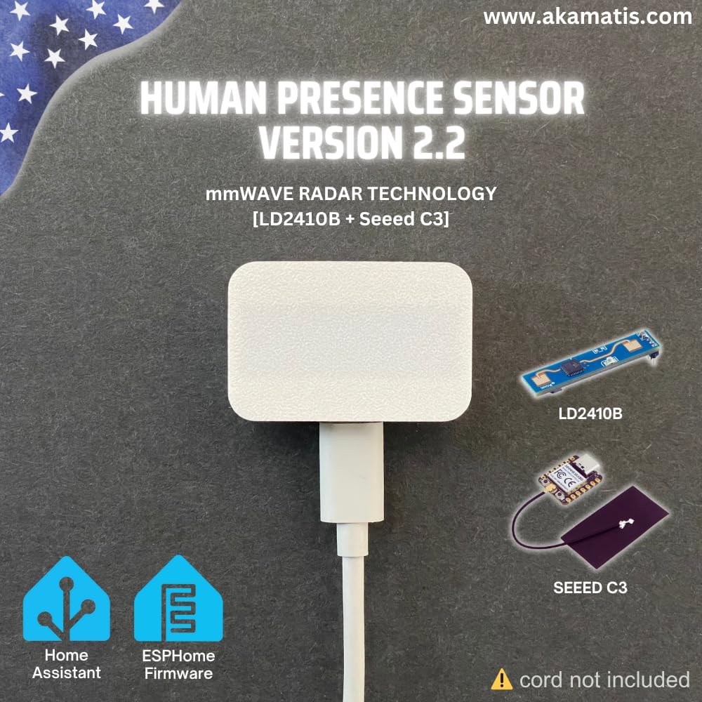 AKAMATI v2.2 mmWave C3, LD2410B) 1 Pack S Human Presence Sensor for Home Assistant, Radar Smart Motion Sensor