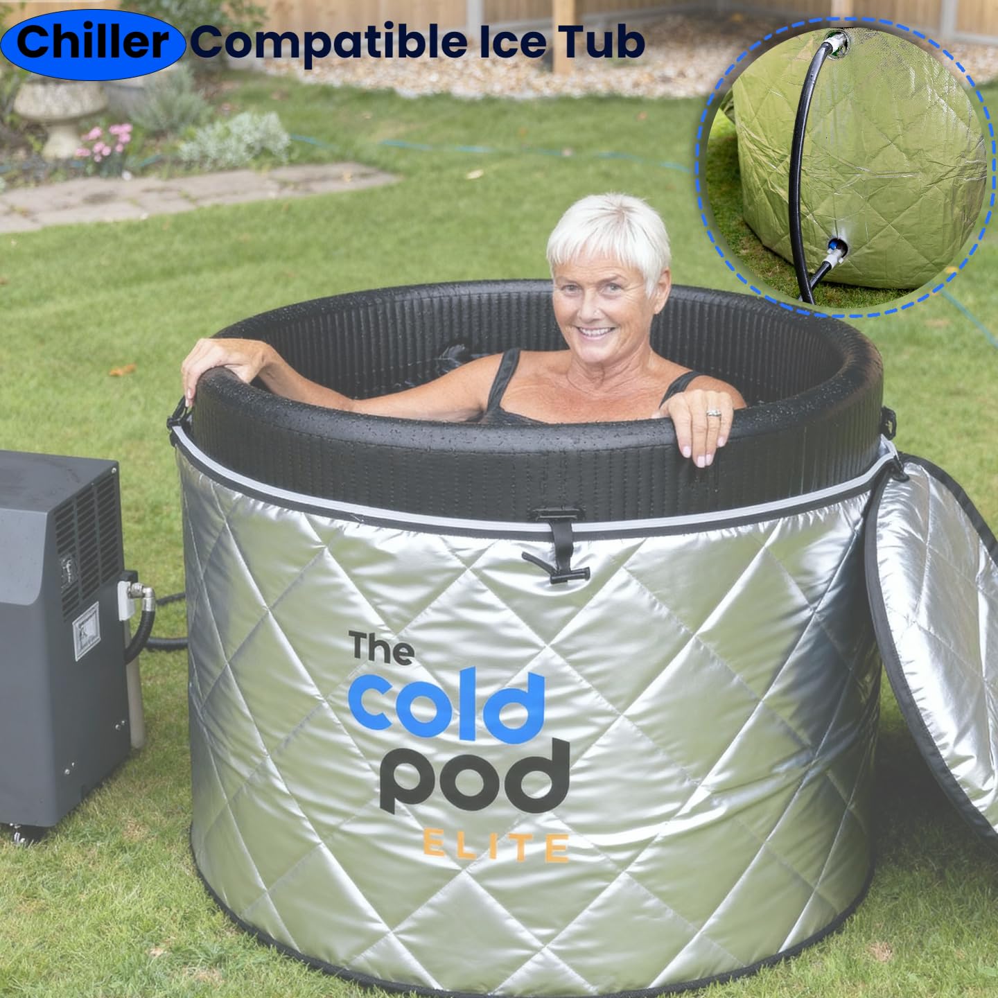 The Cold Pod Elite Insulated Ice Bath Tub, Portable Cold Plunge Tub with Insulated Spaceship Cover,Chiller Compatible (120 Gallon)