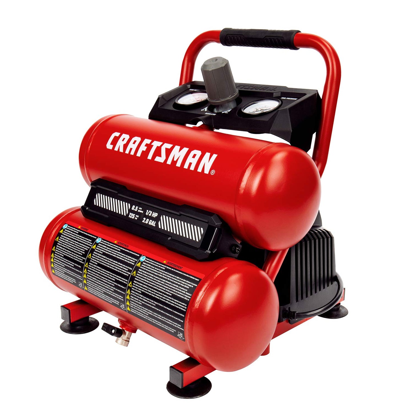 Craftsman 2-Gallon Air Compressor, 1/3 HP Oil-Free Twin Tank, 125 PSI Max – Portable & Quiet Air Tool for Home DIY, Tire Inflation, Nailing & Spray Painting, Compact for Easy Storage