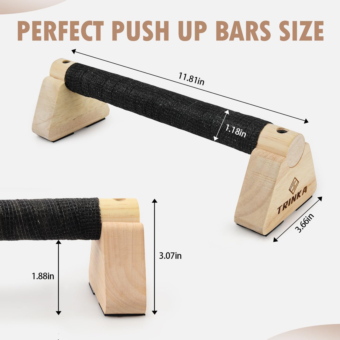 Wooden Parallettes Push Up Bars, 2 PCS Wood Calisthenics Bars with Non-Slip Base, 30CM Pushup Handles for Home Fitness, Workout Equipment for Men and Women Strength Training