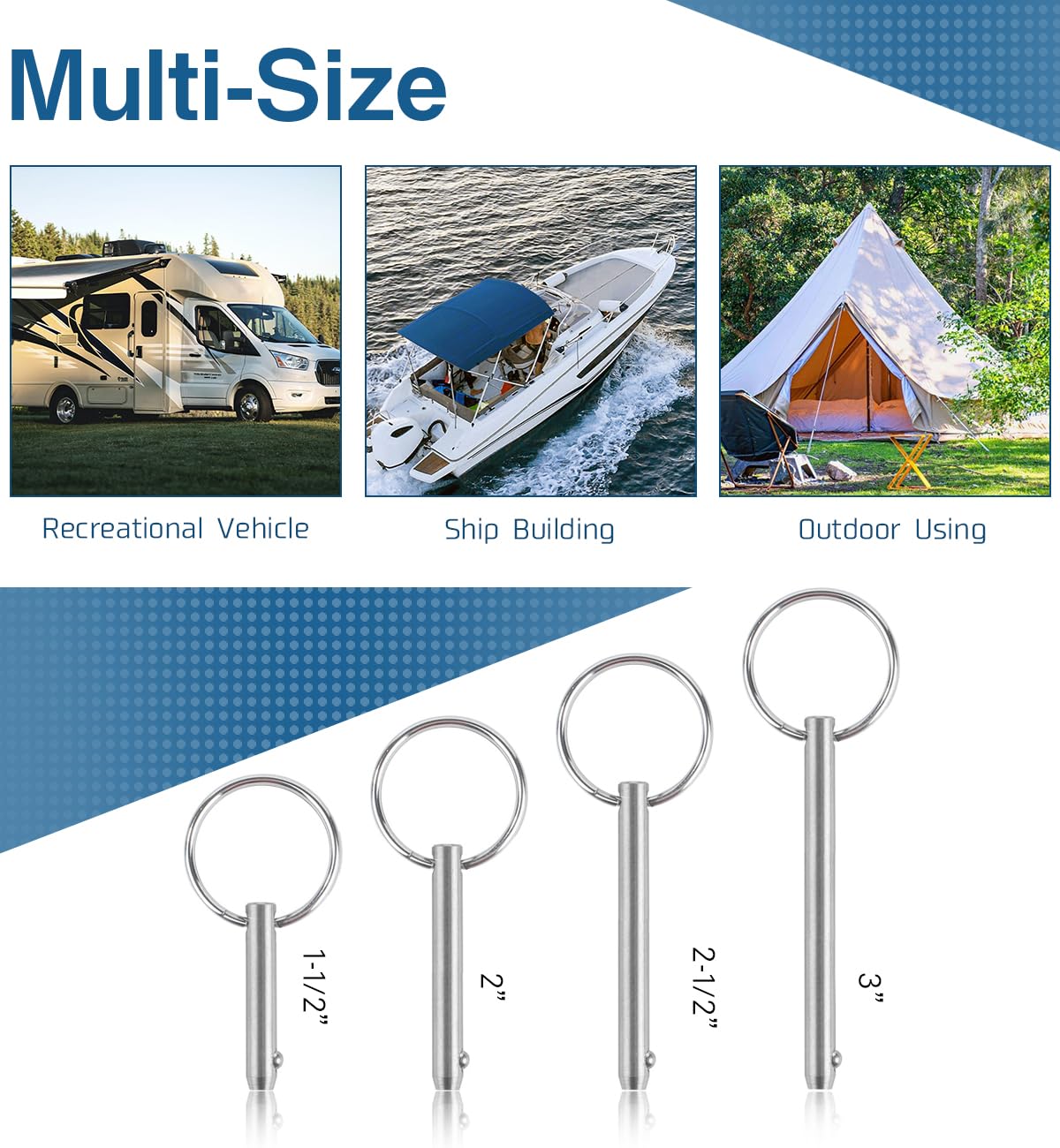 AMYSPORTS Bimini Quick Release Pin Stainless Deck Bimini Top Pins Steel Fitting Hardware Release Pin Boat SUS316 3'' 4Pcs