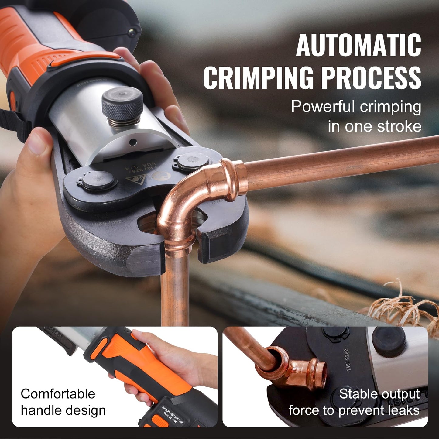 VEVOR Press Tool, 18V Electric Pipe Crimping Tool for 1/2”, 3/4”, 1”, 1 1/4", 1 1/2", 2" Copper Pipes, 32KN Press Tool Kit Compatible with ProPress - with Brushless Motor, 6 VUS Jaws, 2pcs 4AH Battery