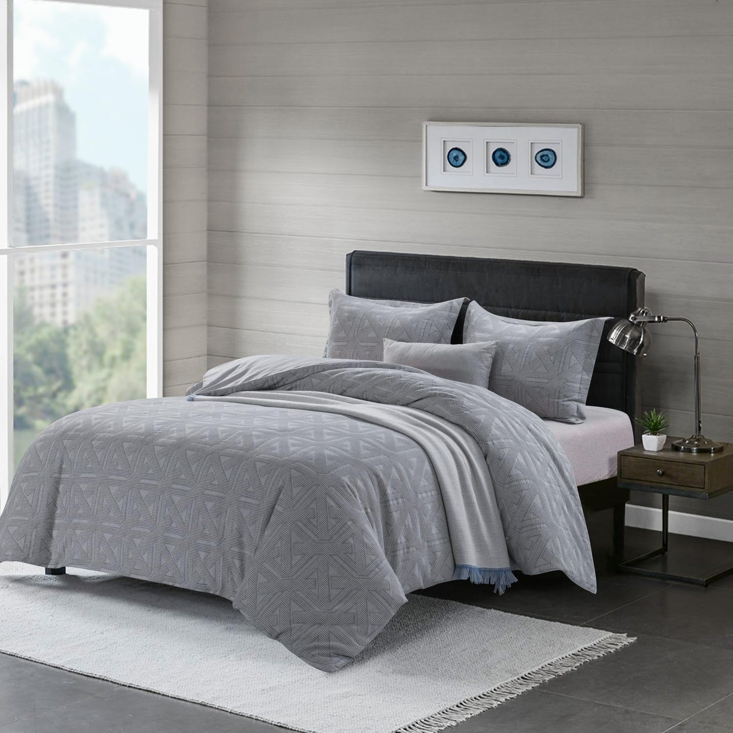 meadow park Matelasse Duvet Cover Set, 100% Cotton, Pre-Washed, Soft & Cozy, Woven Jacquard Textured, Waffle Design Bedding Set, Twin, Grey