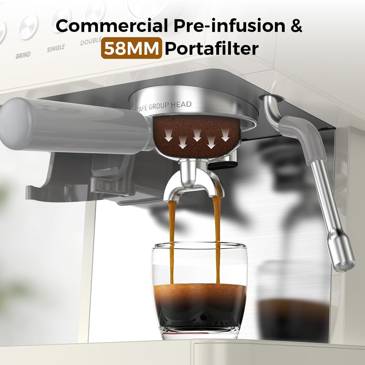 Kndko Espresso Machine with Grinder, 20 Bar Espresso Coffee Machines with Milk Frother Steam Wand, Espresso Maker for Latte, Cappuccino, Hot/Cold Brew, White