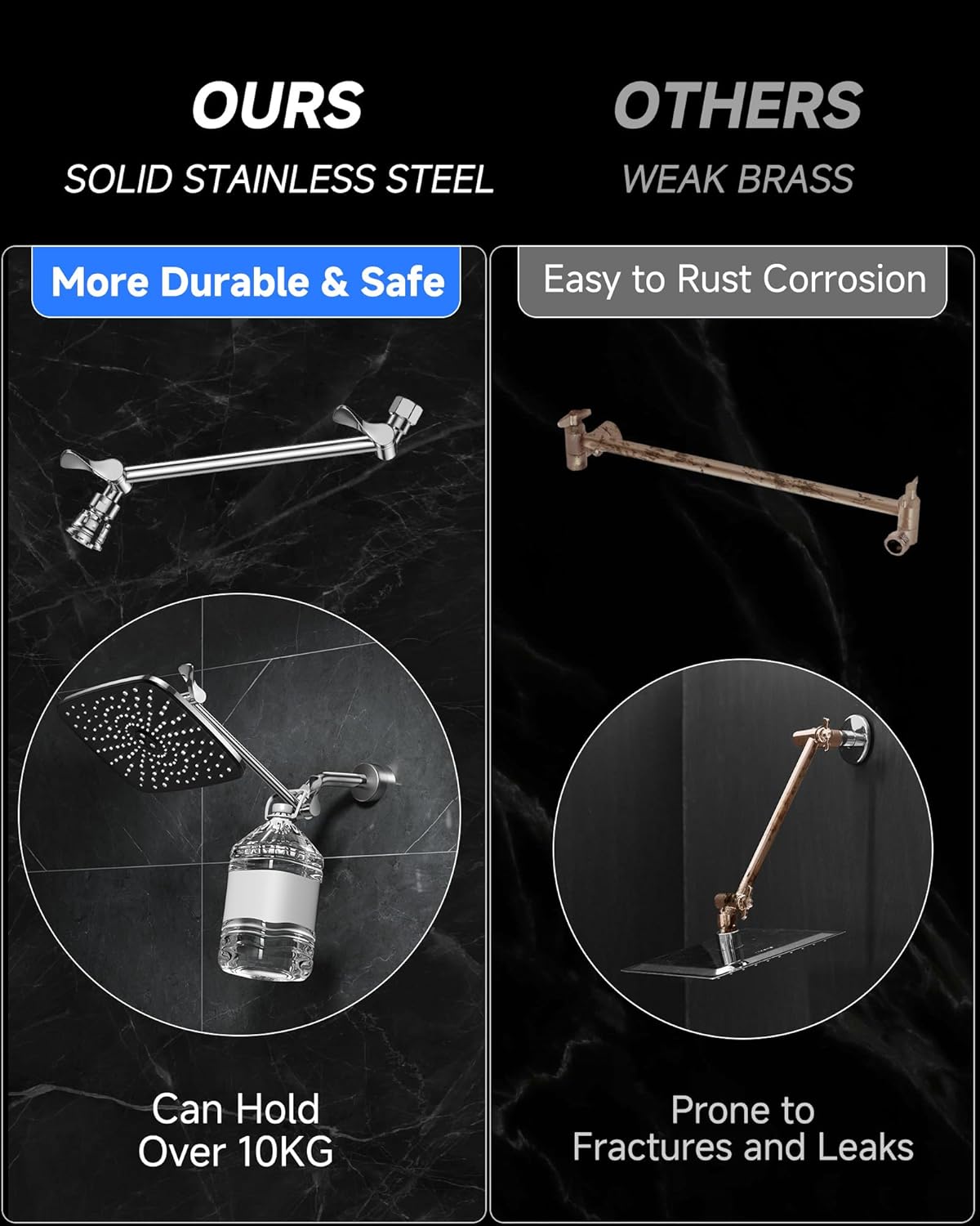 Veken Rain Shower Head - 11.8" Rectangular Stainless Steel Showerhead with Adjustable Arm | Chrome Finish