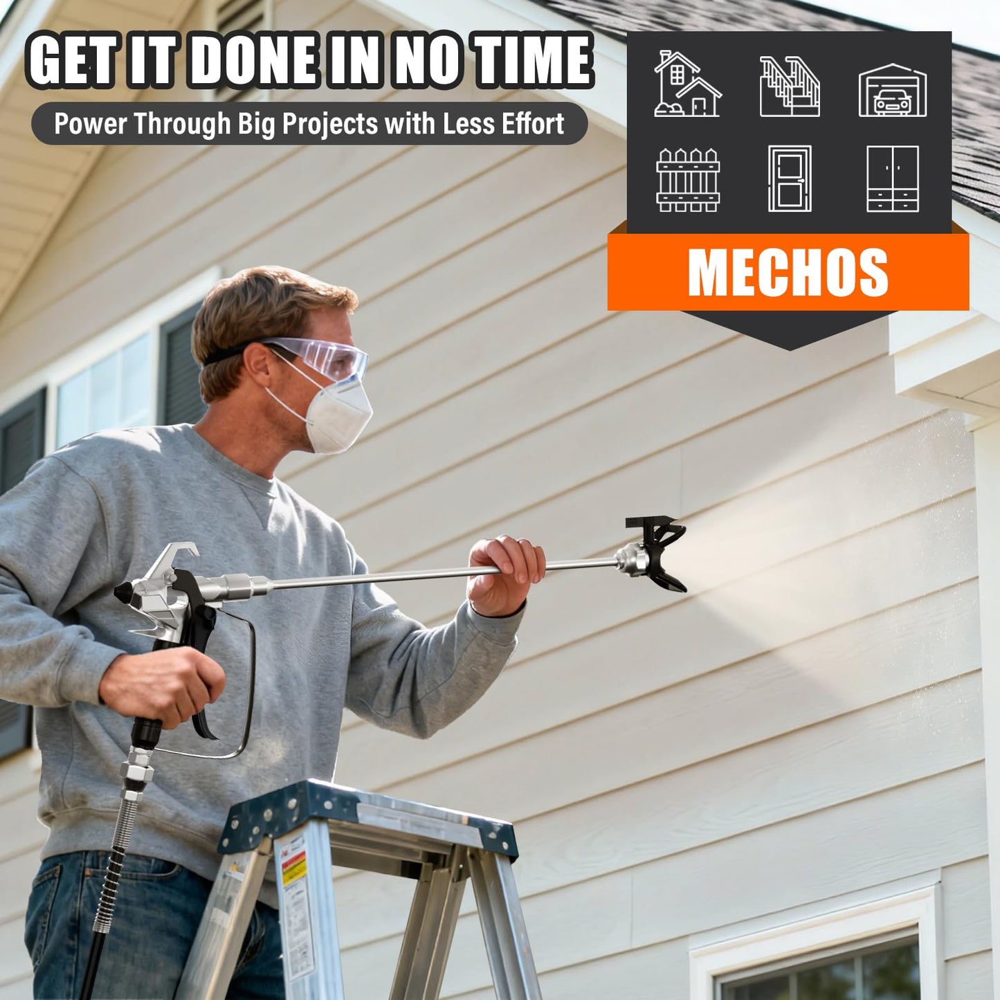 Airless Paint Sprayer - High Efficiency Thinning-Free Electric Spray Gun with Brass Nozzles & Extension Rod, Minimal Overspray for Home Interior/Exterior (Shell-Head airless Paint Sprayer)
