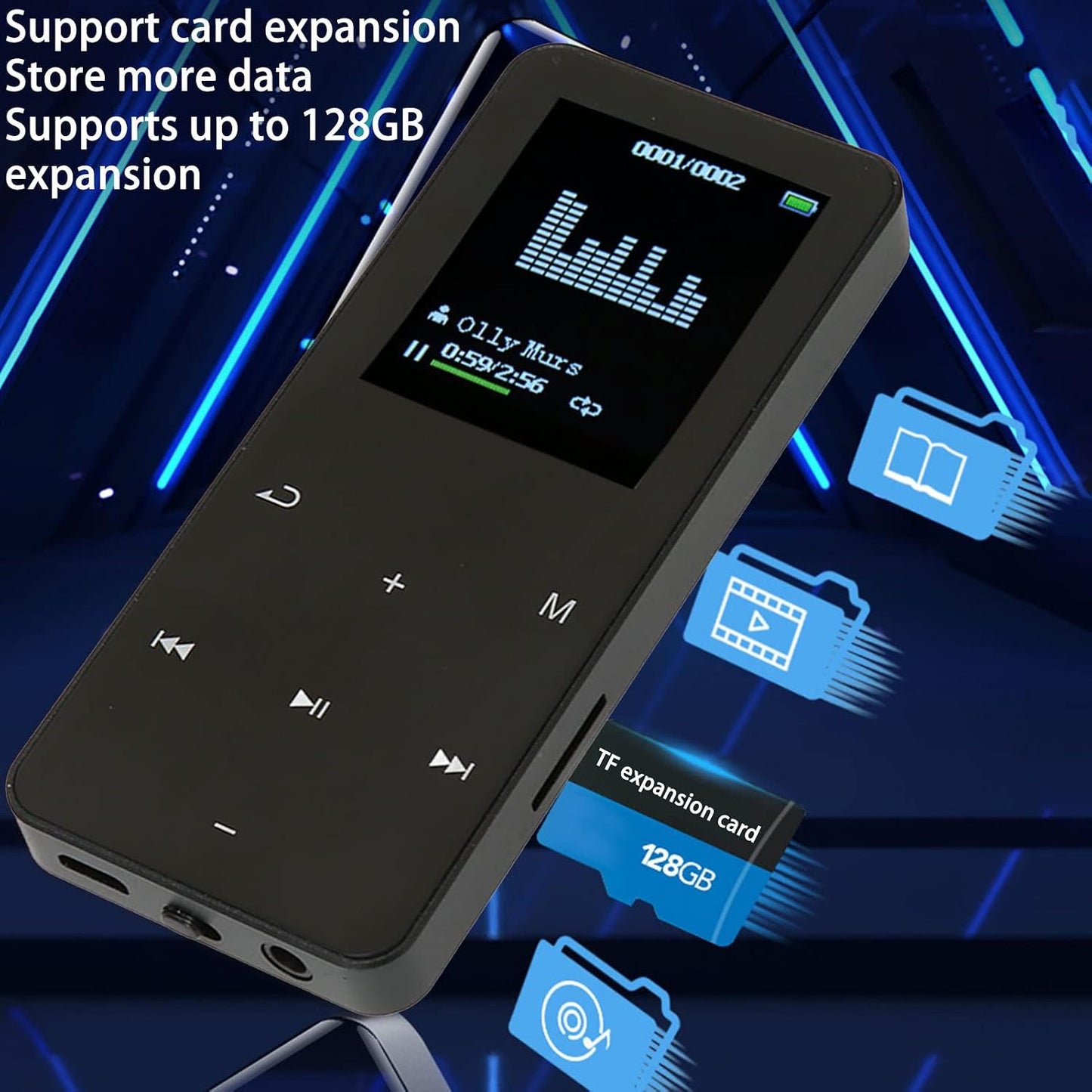 ASHATA 8GB MP3 4.2, 128GB, Players with Bluetooth Portable Music Player Support Voice Recorder, Ebook, Video Playback