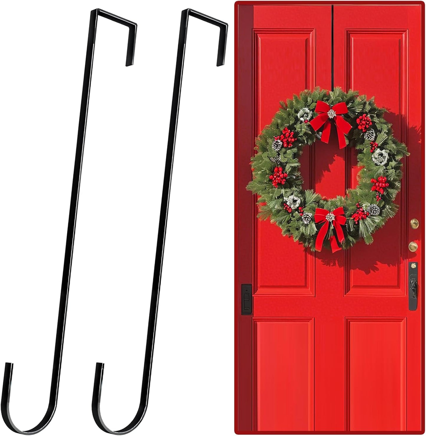 12" Wreath Hangers by [Brand Name] - Non-Scratch Over The Door Hooks for Holiday Decor | 2 Pack