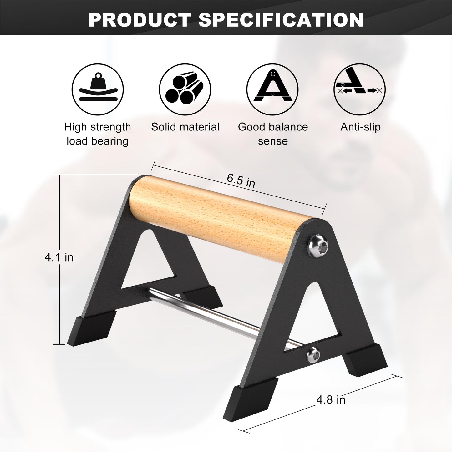 Mochantum Parallettes Bars - Wooden Push Up Bars with Non-Slip Aluminum Base, 660LB Capacity, Portable Calisthenics Equipment for Calisthenics, Handstand ,Strength Training & Home Gym Workouts, Black, 6.5inch