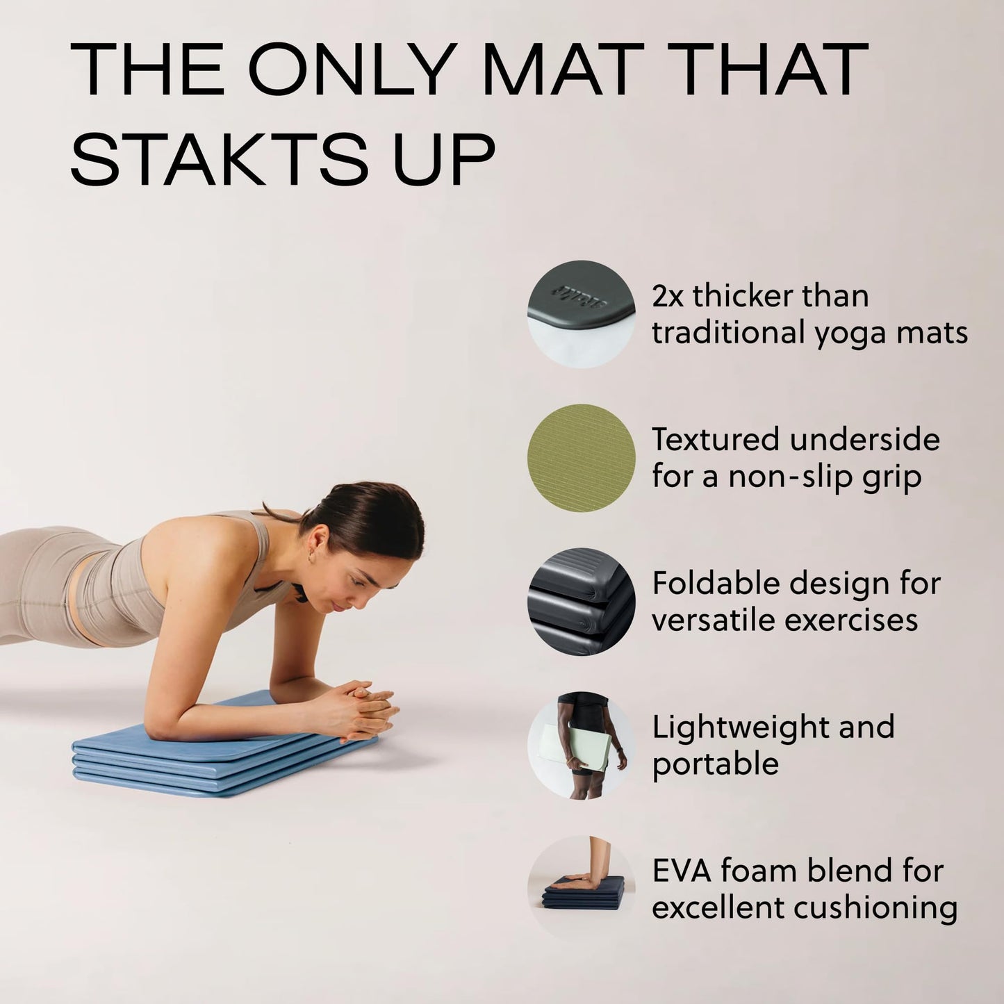 Stakt The Original Foldable Yoga Mat, Premium Foldable Exercise & Workout Mat with Non-Slip Surface, Lightweight Portable for Studio or Home Use, As Seen on Shark Tank - Tide