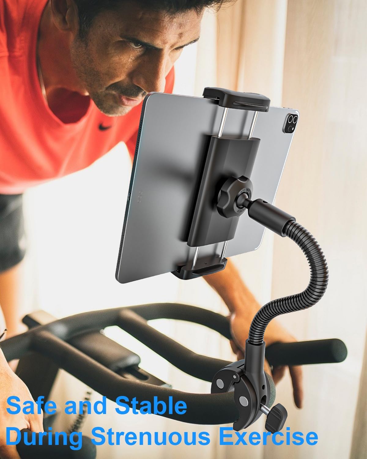 Kolasels 4.7-12.9" Spin Bike Tablet Holder, Gooseneck Tablet Holder for Wheelchair, Stroller, Indoor Cycling, Gym
