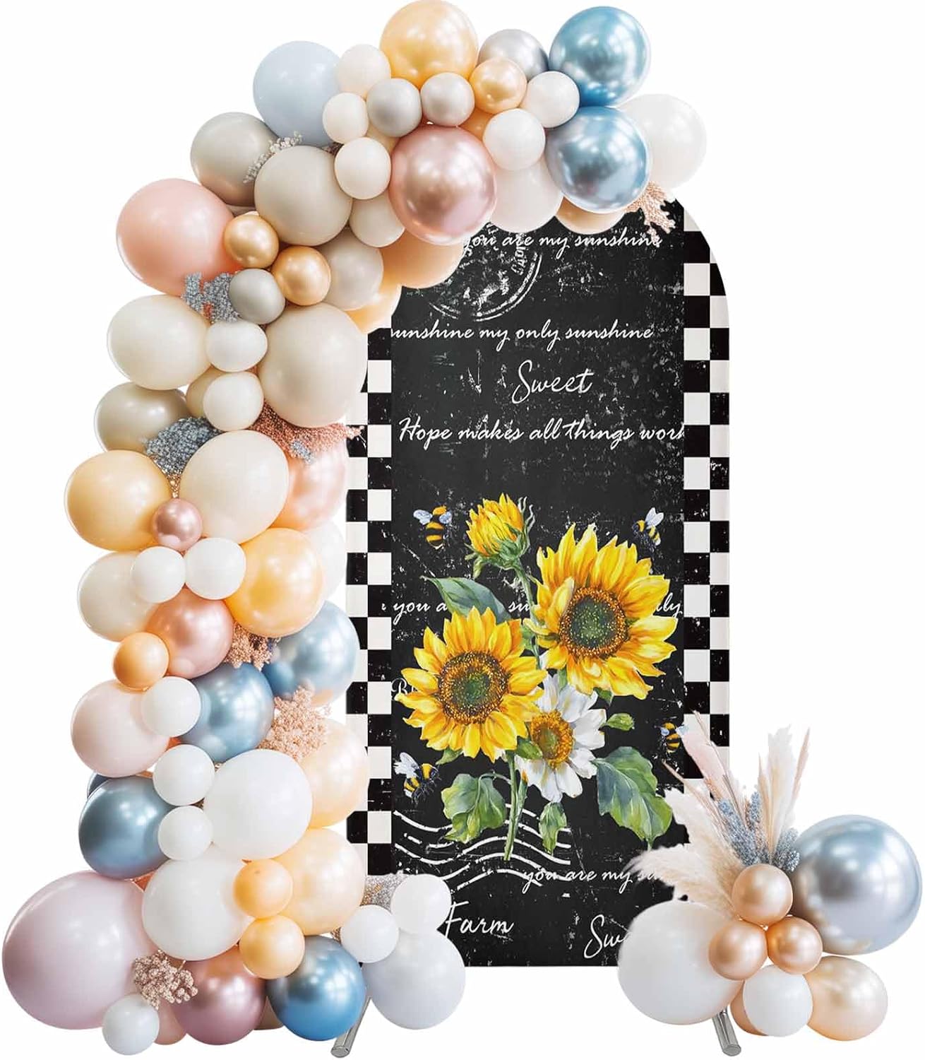 Jnbasdffb 6.6 Yellow White Sunflower Wedding Arch Cover, Stretchy Spandex Arch Backdrop Stand Covers FT, Leaves Oil