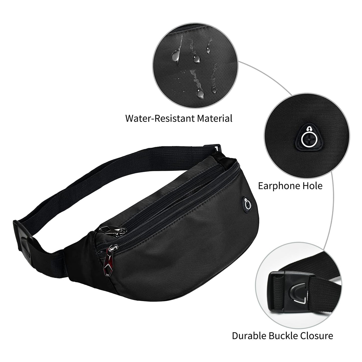 Fanny Packs for Men and Women, Waterproof Sports Waist Pack Bag for Travel Hiking Running Hands-free Wallets, Easy Carry Any Phone