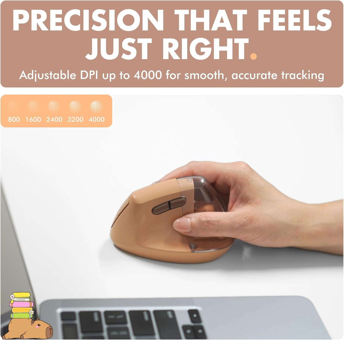 X9 Performance 2.4G) 4000 6 Wireless Vertical Ergonomic Mouse - Click with Capybara - (BT + Up to DPI, Button