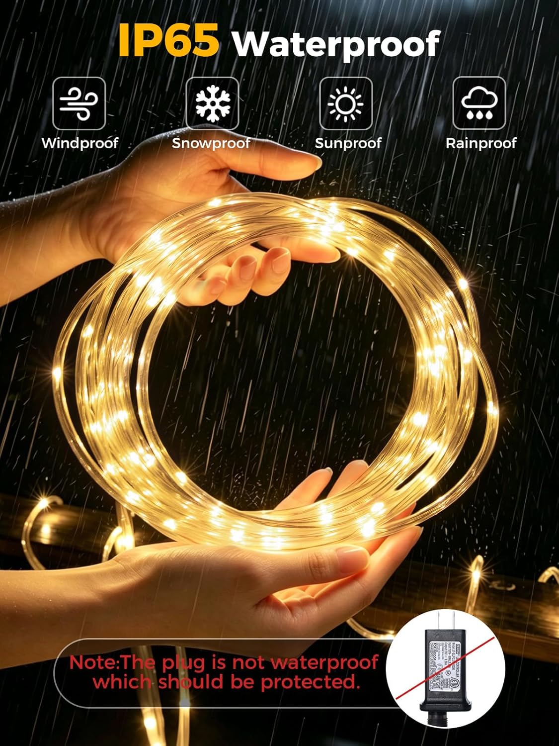 Skiennix Connectable Rope Lights - 66FT 200 LED Waterproof Tube Light | 8 Modes Remote for Indoor/Outdoor Use