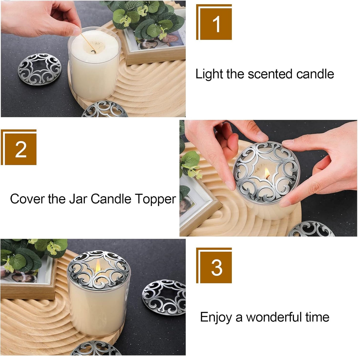 Shellwei Candle Toppers - 4 Pcs Silver Jar Lids for Even Burning | Perfect Accessories for Scented Candles