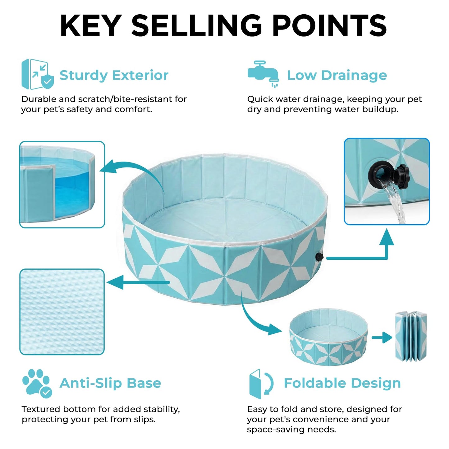 furrybaby Dog Pool for Large Dogs, Foldable Hard Plastic Pet Swimming Pool, Heavy Duty 0.5mm PVC with Non-Slip Bottom, Portable Kiddie Pool for Dogs, Pet Bath Tub for Backyard Summer, BL 63“