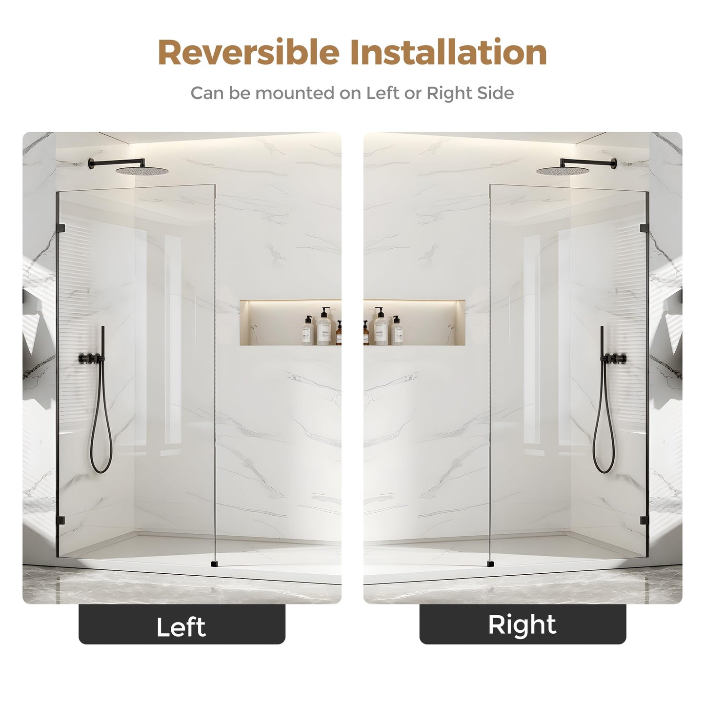 Shower Glass Panel Fixed Shower Screen, 32” W x 78” H 3/8” 10mm Single Frameless Shower Doors for Walk in Shower with Clear Tempered Glass Explosion-Proof Film for Bathroom, Matte Black Hardware