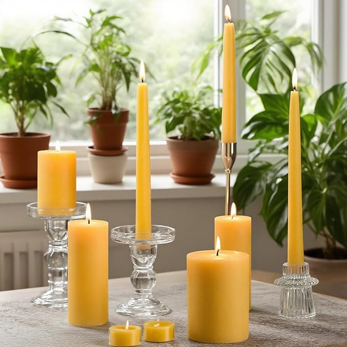 2x5 Inch Beeswax Candles, 4 Packs, 100% Natural Beeswax Pillar Candles, 52 Hours Burn Time, Pure Emergency Candle Long Burning for Home Decor, Gift Sending, Smokeless & Dripless