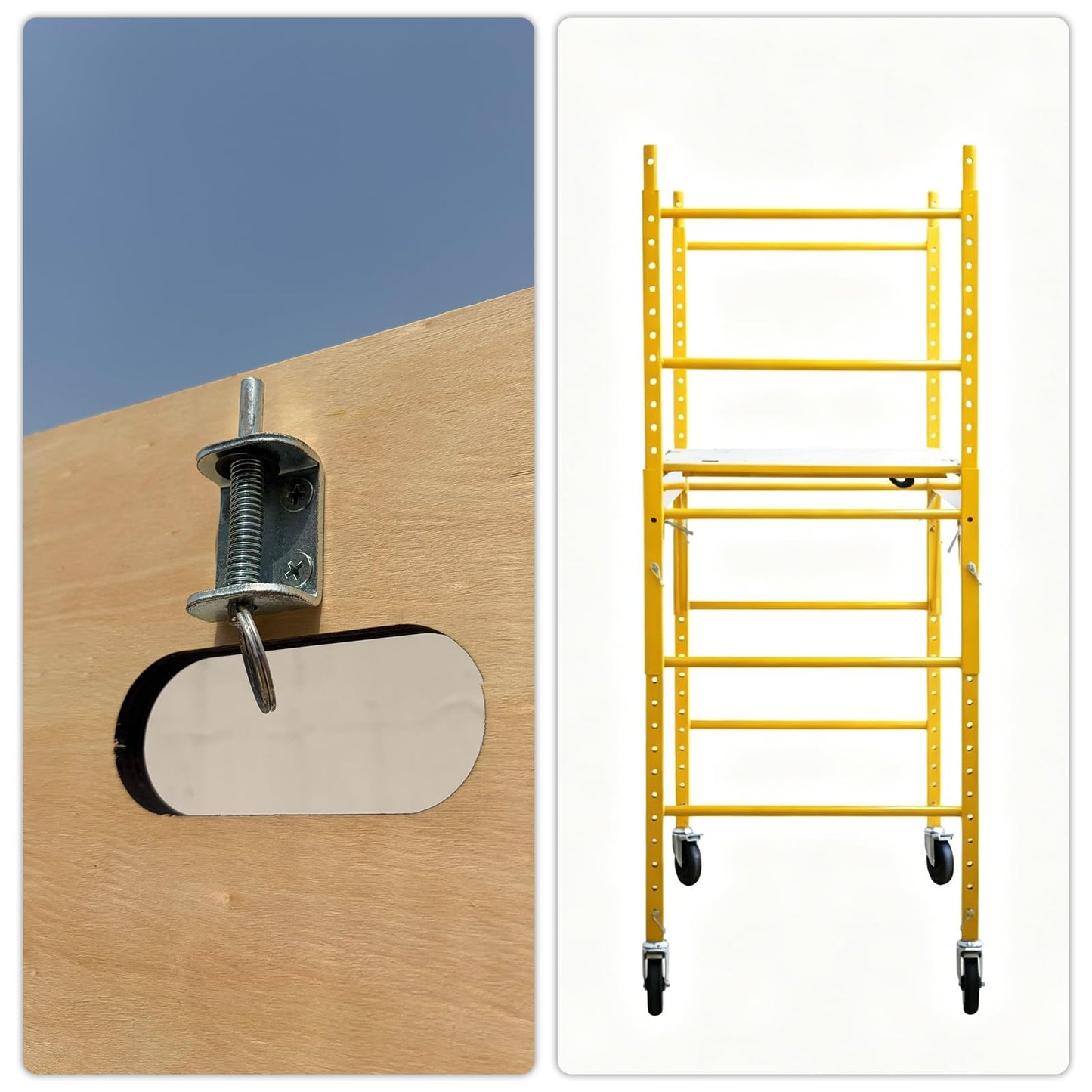 YZSPMS 6.25 ft Baker Style Rolling Steel Scaffold with Hatch Deck - 1000Lbs Capacity, Locking 5" Casters, Height Adjustable in 2" Increments, for Painting/Electrical/HVAC