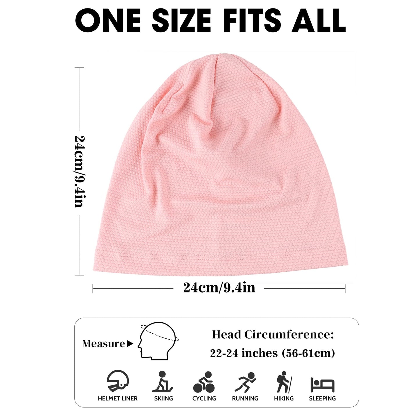 WTACTFUL Cooling Skull Cap for Men Women Breathable Sweat Hat Running Caps Skull Caps Thin Slouchy Beanie for Cycling Motorcycle Riding Football Helmet Hard Hat Liner Summer Sport 2-Pack Black Pink