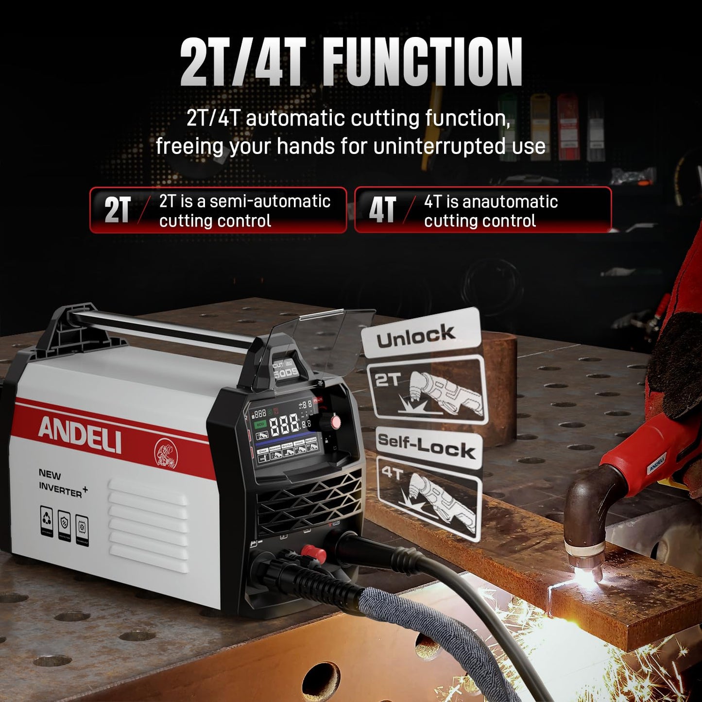 ANDELI Plasma Cutter, Non-Touch Pilot Arc 50A Plasma Cutting Machine,4.05'' Larger LED Display,5/8" Clean Cut, Post Flow Mesh,Plate Cutting/Grid Cutting/Marking 110/220V,2T/4T for Beginners DIY