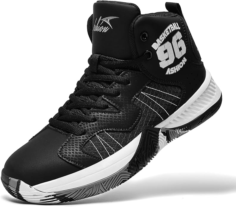 ASHION Kids Basketball Shoes Boys Girls Sneakers Mid-Top Lace Up Cushion Anti Slip Athletic Outdoor Sport Shoes for Unisex-Child