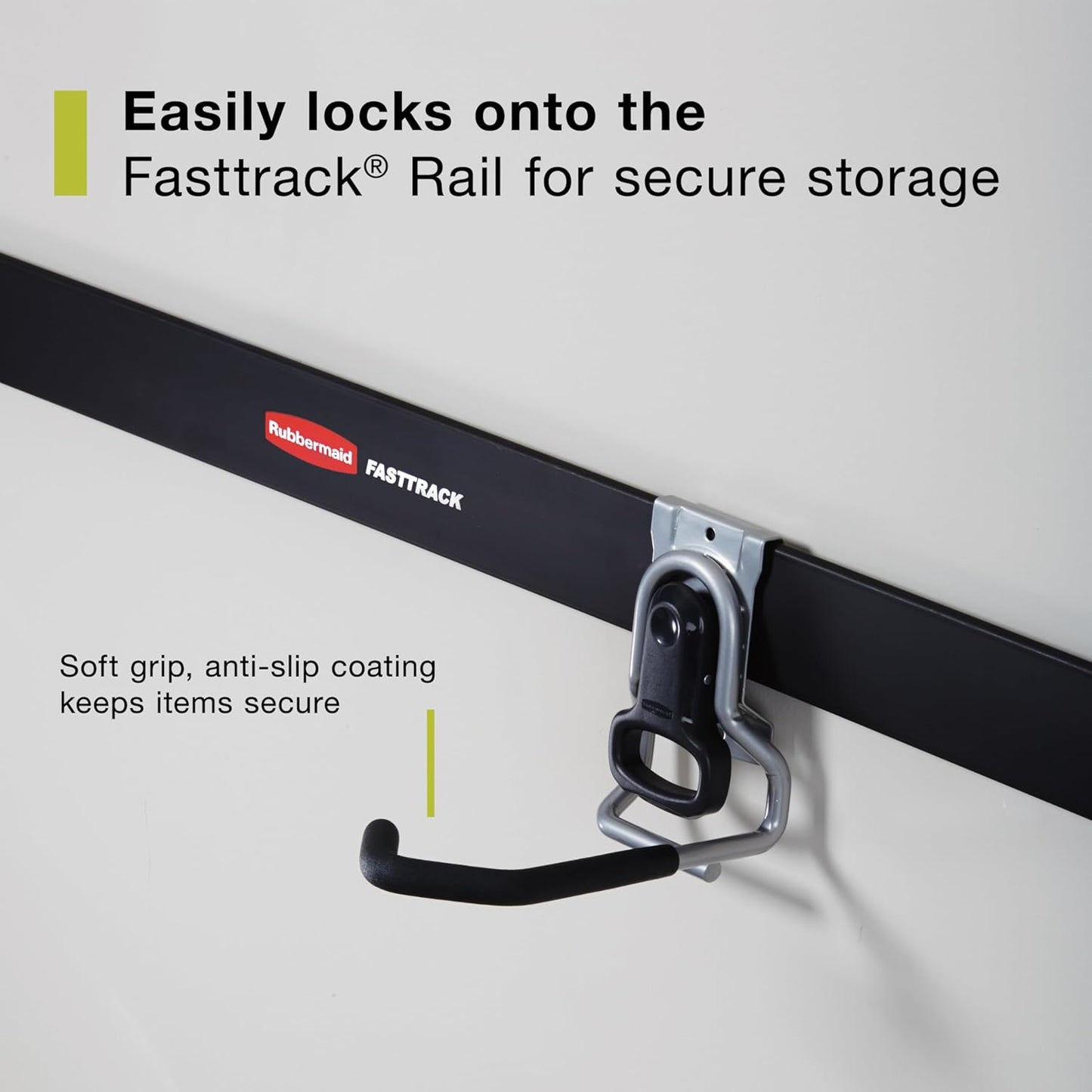 Rubbermaid FastTrack Vertical Bike Hook - Heavy-Duty Wall Mount Hanger Holds Up to 50 Pounds | Black