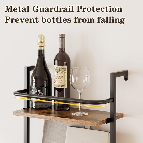 Heakrit 5-Tier Wine Rack Wall Mounted, Wine Racks Freestanding Floor with Fences, 50 Bottles Wine Bottle Holder Liquor Cabinet Bar Shelves for Home, Kitchen, Dining Room (Brown)
