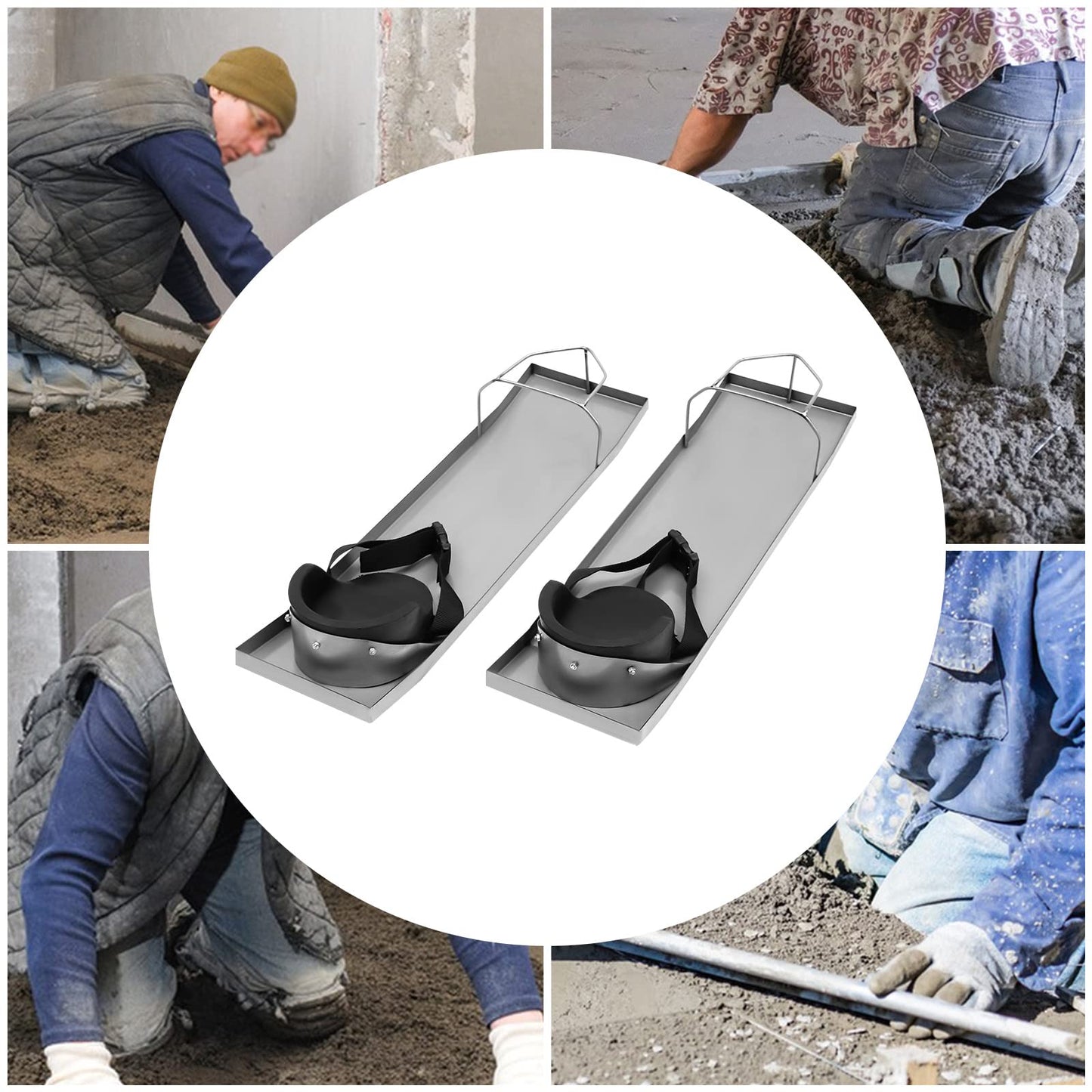 Concrete Knee Boards Slider Knee Boards 28'' x 8'' Kneeler Board Stainless Steel Kneedboards Concrete Sliders Pair Moving Sliders w/Concrete Knee Pads & Board Straps for Concrete Finishing