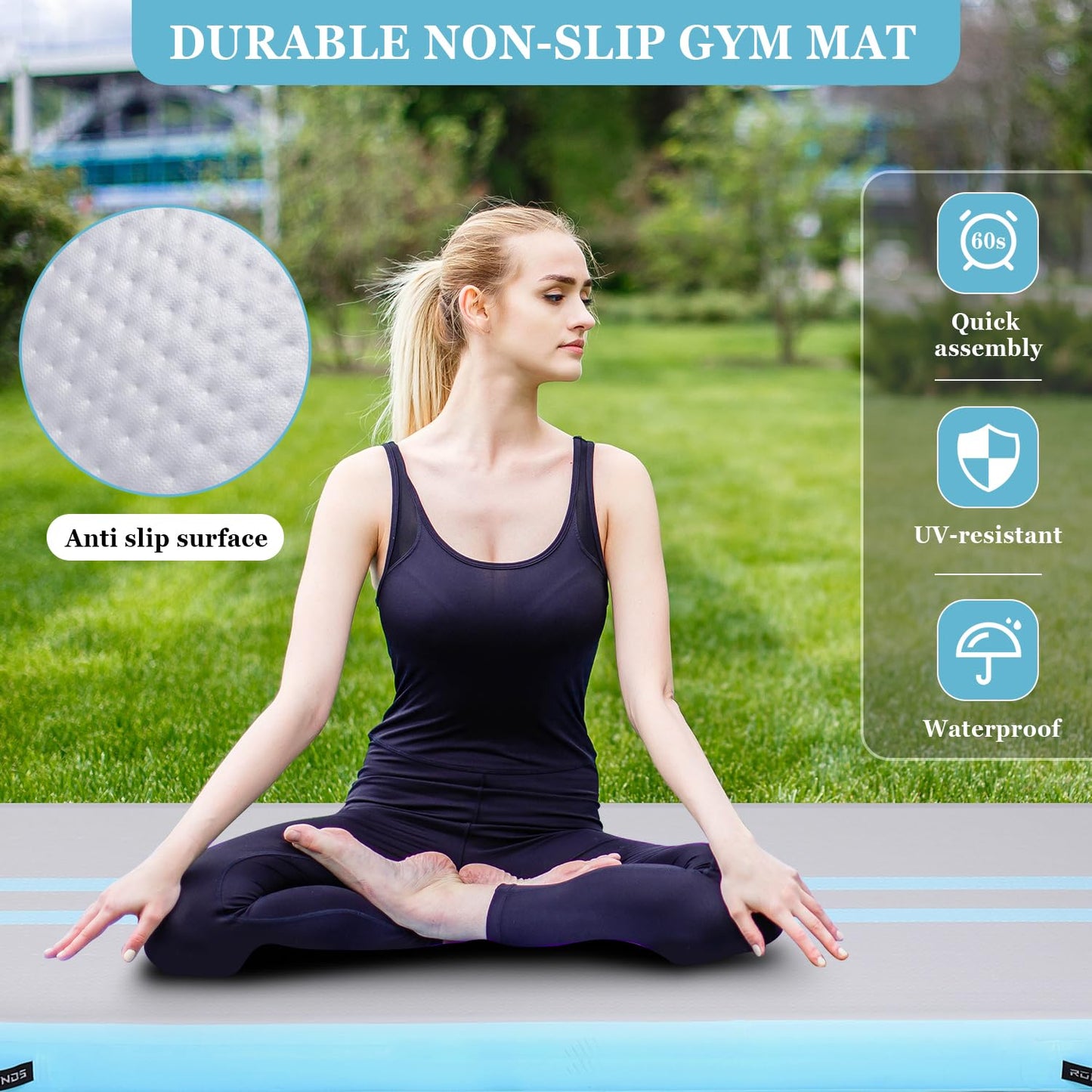 ROMELANDS Inflatable Air Gymnastics Mat 10ft/13ft/16ft Tumbling Mats Exercise Mat Tumble Track Mats with Electric Air Pump for Home/Gym/Cheerleading/Beach/Outdoor Training (Green)