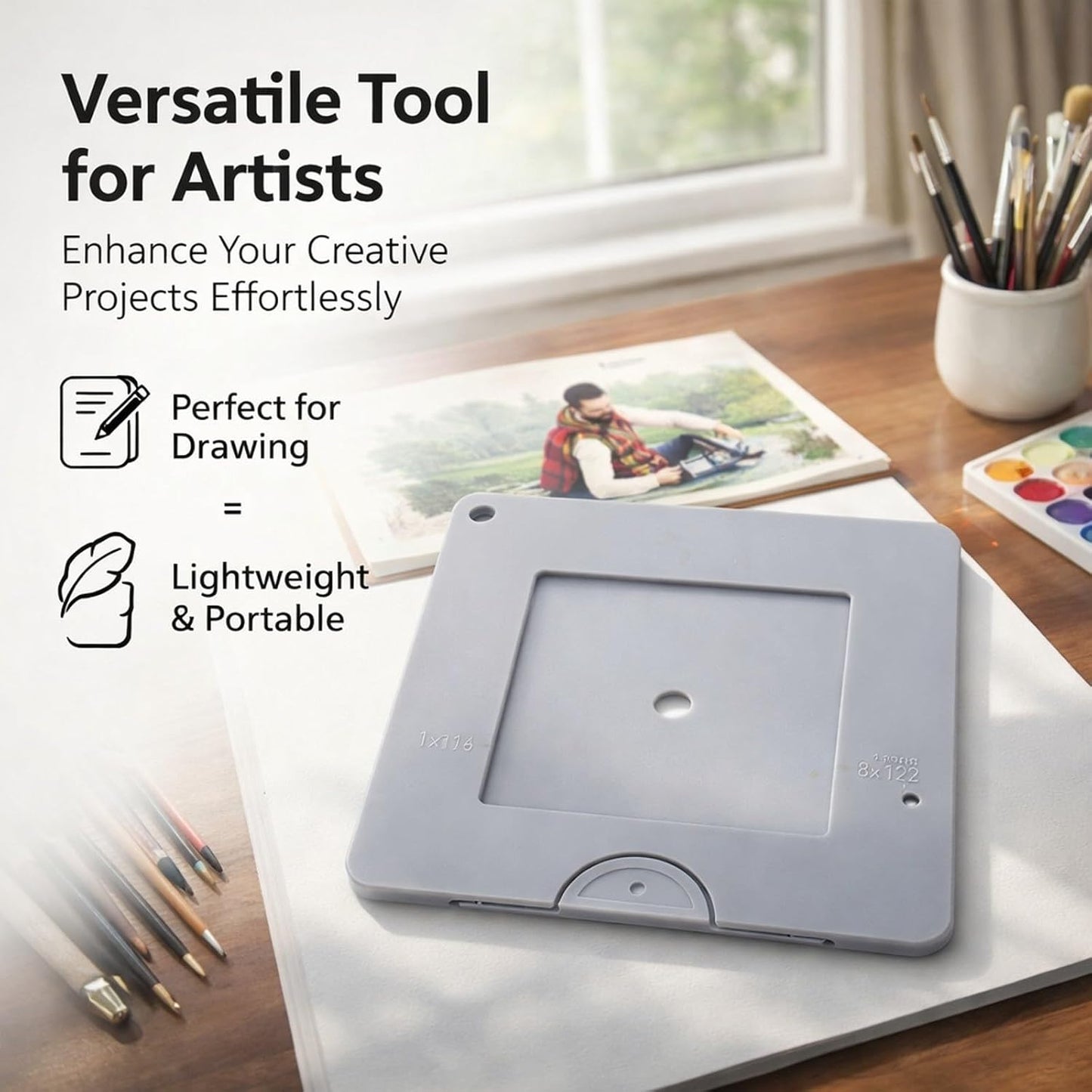 3.5x3.5 Inch, Drawing Viewfinder with Sliding Mechanism, ABS Plastic, Color Isolation Artist Tool - Simplifies