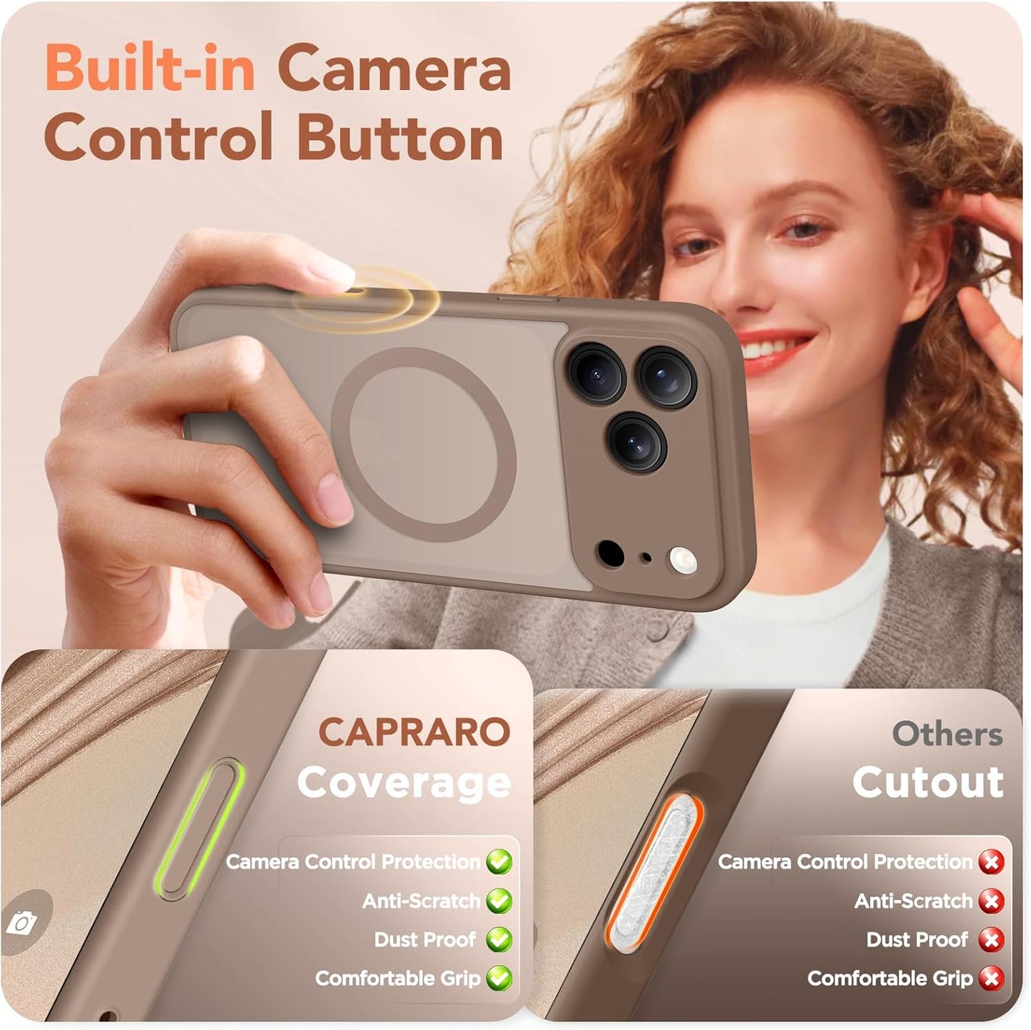 CAPRARO 17 Magnetic for iPhone Pro Case, Upgraded [Full Camera Protection] [Compatible with MagSafe] Protective