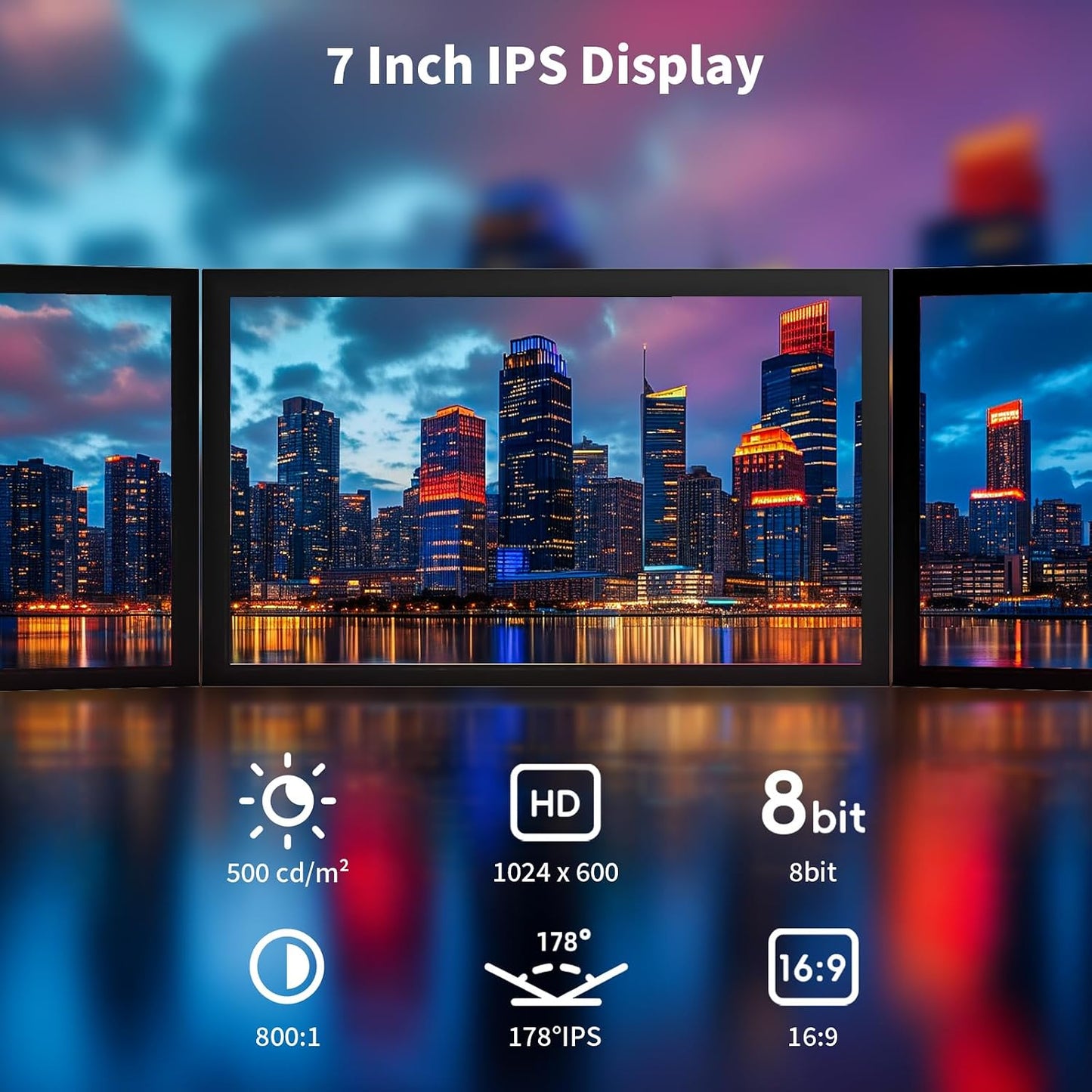 CUQI 7 Inch 1024600 Small Monitor, IPS Mini Monitor with Built-in Speakers/HDMI/VGA/AV Input for Raspberry Pi, PC, TV