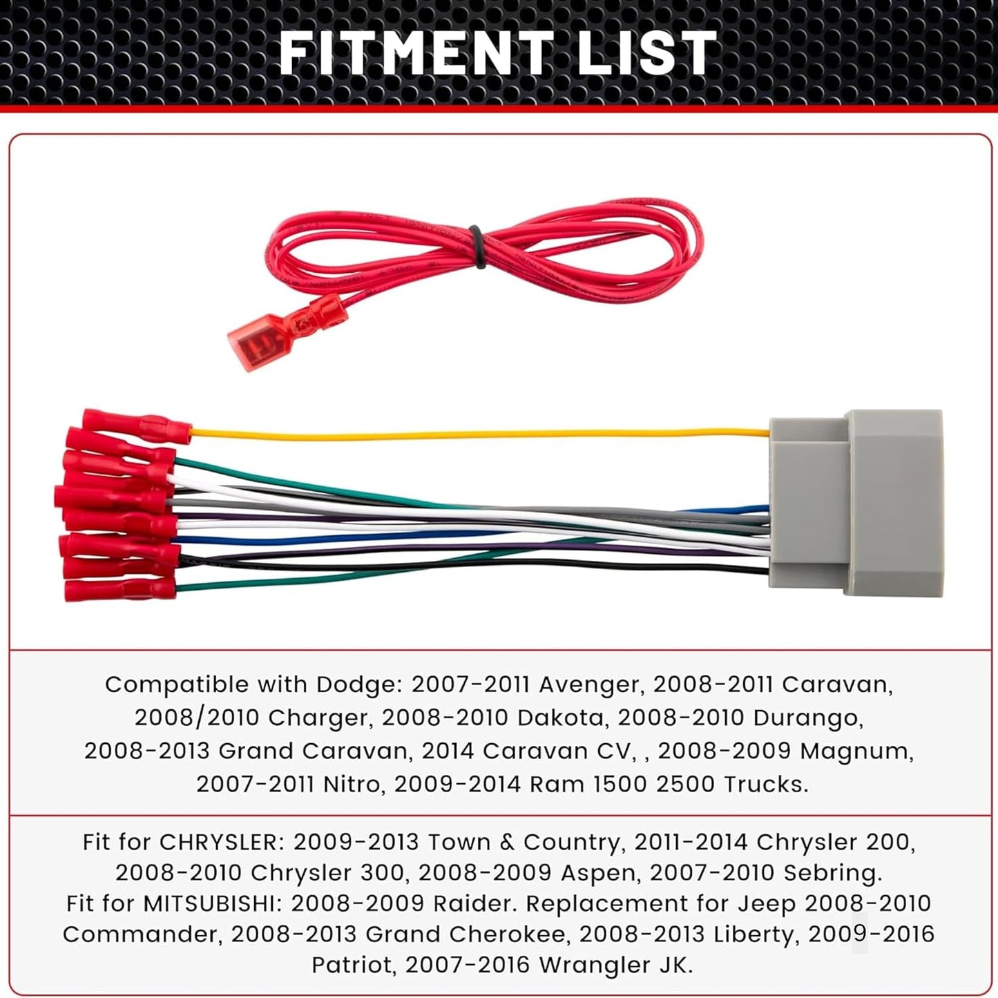 2007-2011 RED WOLF Radio Wiring Harness Compatible with Dodge Chrysler Jeep Install Car Stereo CD Player Receiver