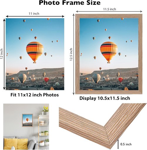 JCJMY 11x12 Rustic Brown Picture Frame - Versatile Wall & Tabletop Display with Shatter-Resistant Plexiglass