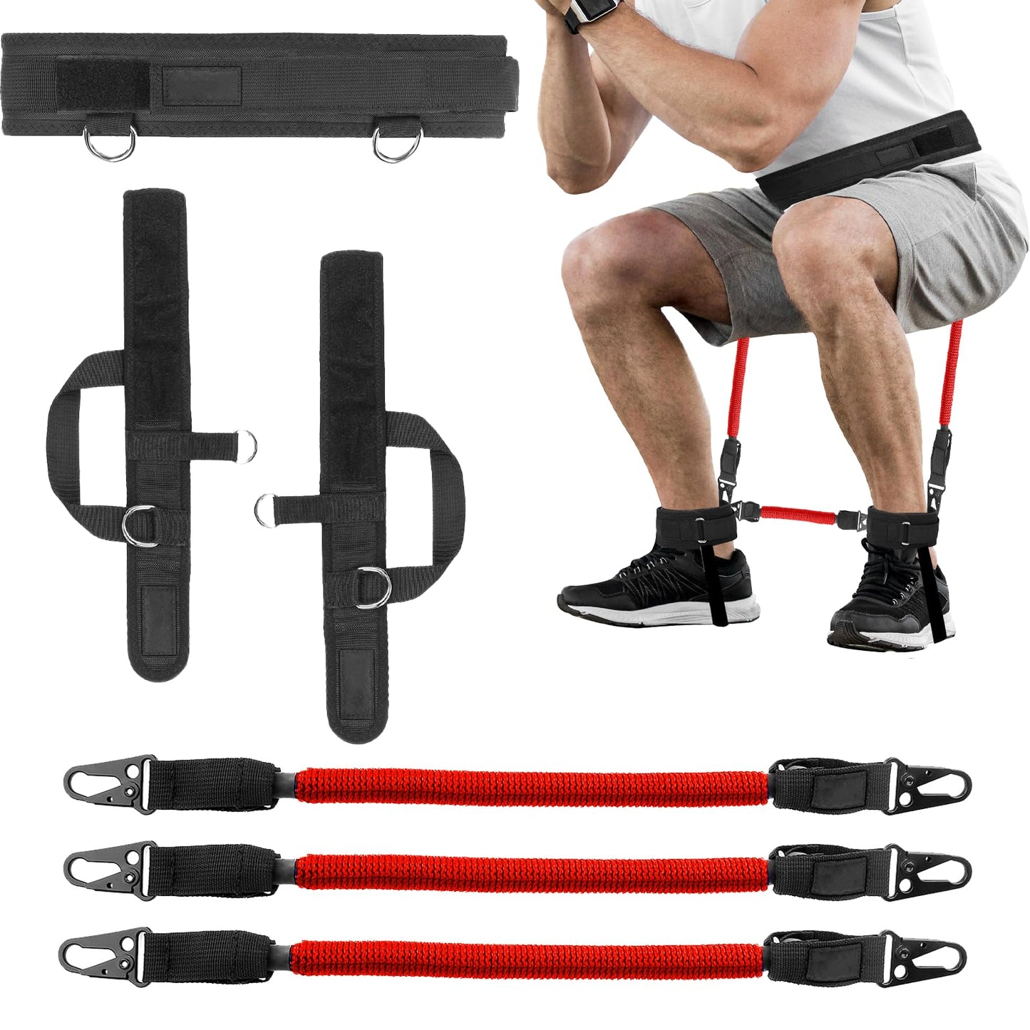 Vertical Jump Trainer Equipment Leg Bounce Trainer Device Speed and Agility Resistance Bands with Ankle Straps & Belt Leg Extension Machine for Boxing Basketball Football Tennis Fencing Training
