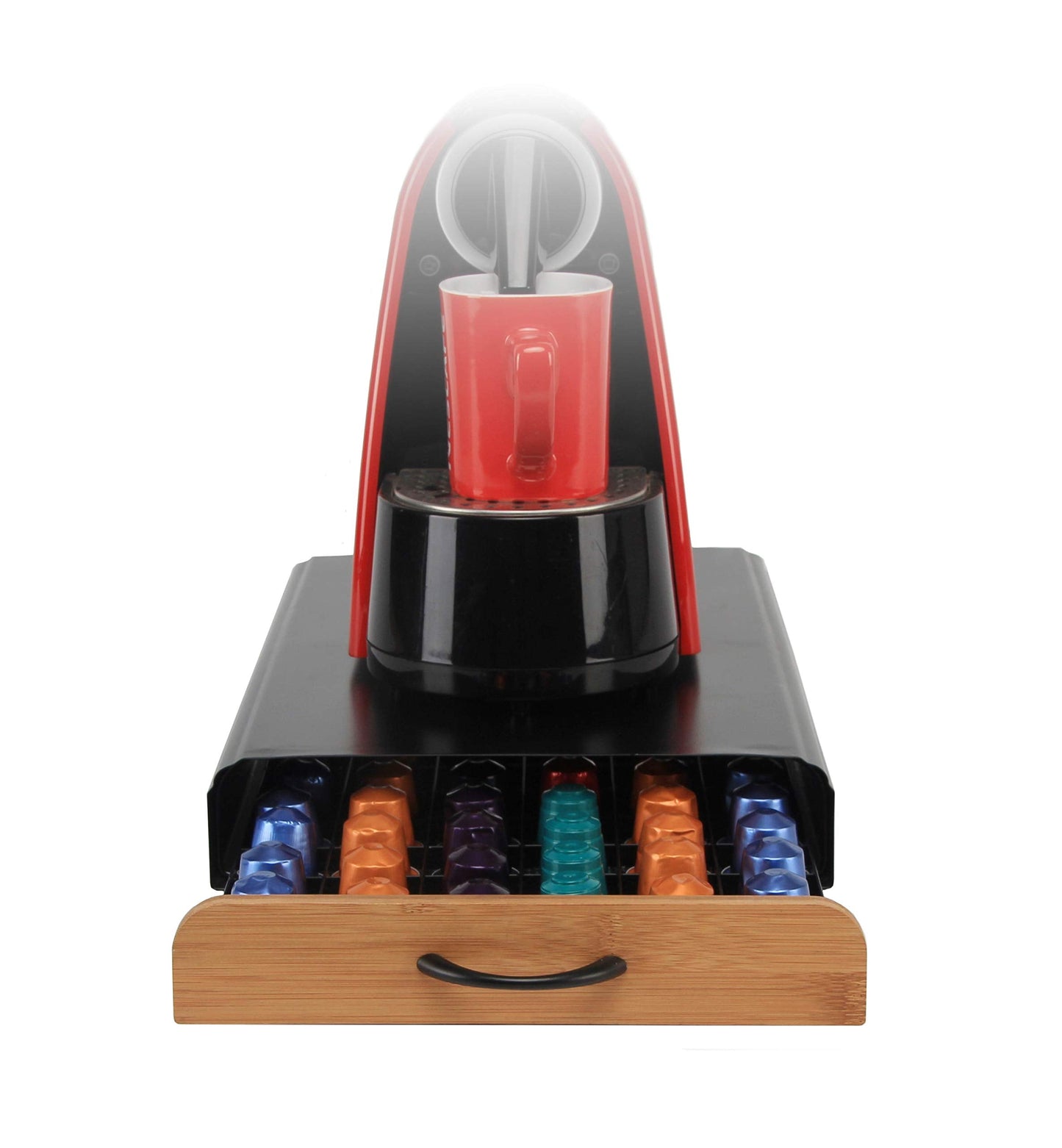 Flagship Coffee Pod Holder for Nespresso Originalline Capsule Holder Drawer Pod Storage Drawer 60 Capacity, Black Metal & Bamboo Coffee Drawer