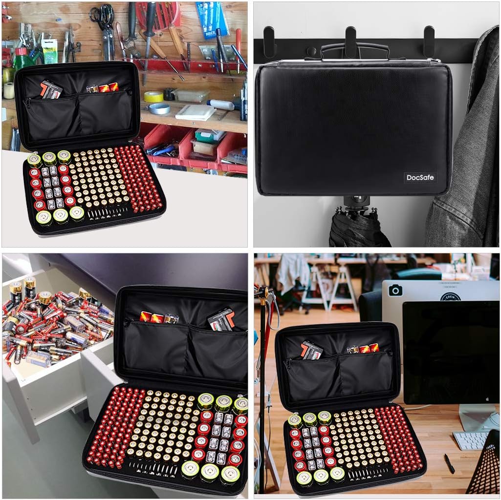 200+ 9V, BT-168 DocSafe Fireproof Battery Organizer Storage Box,Fireproof Waterproof Carrying Case Bag Holder,Safe