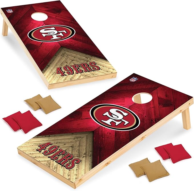 NFL Football 2' x 4' Regulation Size Solid Wood Cornhole Set with Direct Print HD Team Graphics Great Gift for Any Football Fan! Bean Bag Toss Family Outdoor Game