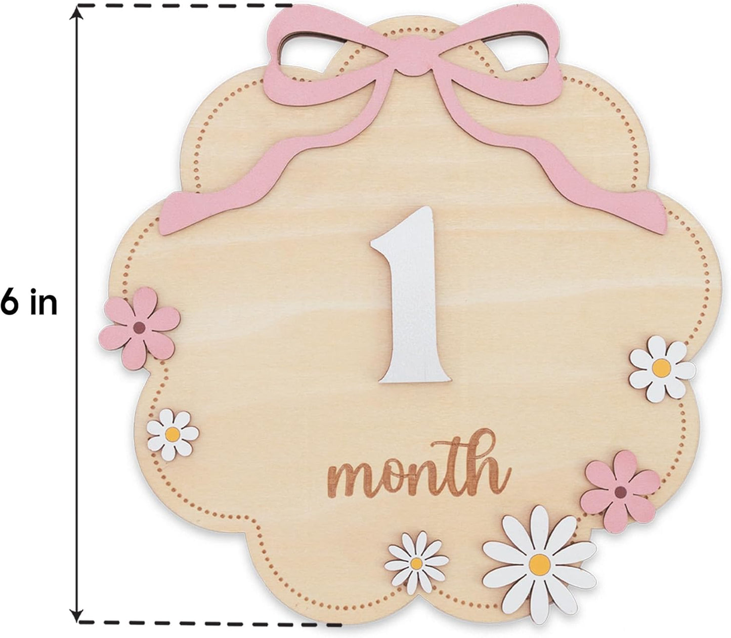 TTMerriwood Set 112 Wooden Baby Monthly Milestone Sign with Pink Bow, Month Cloud Shape Photo Prop, Floral Baby Girl