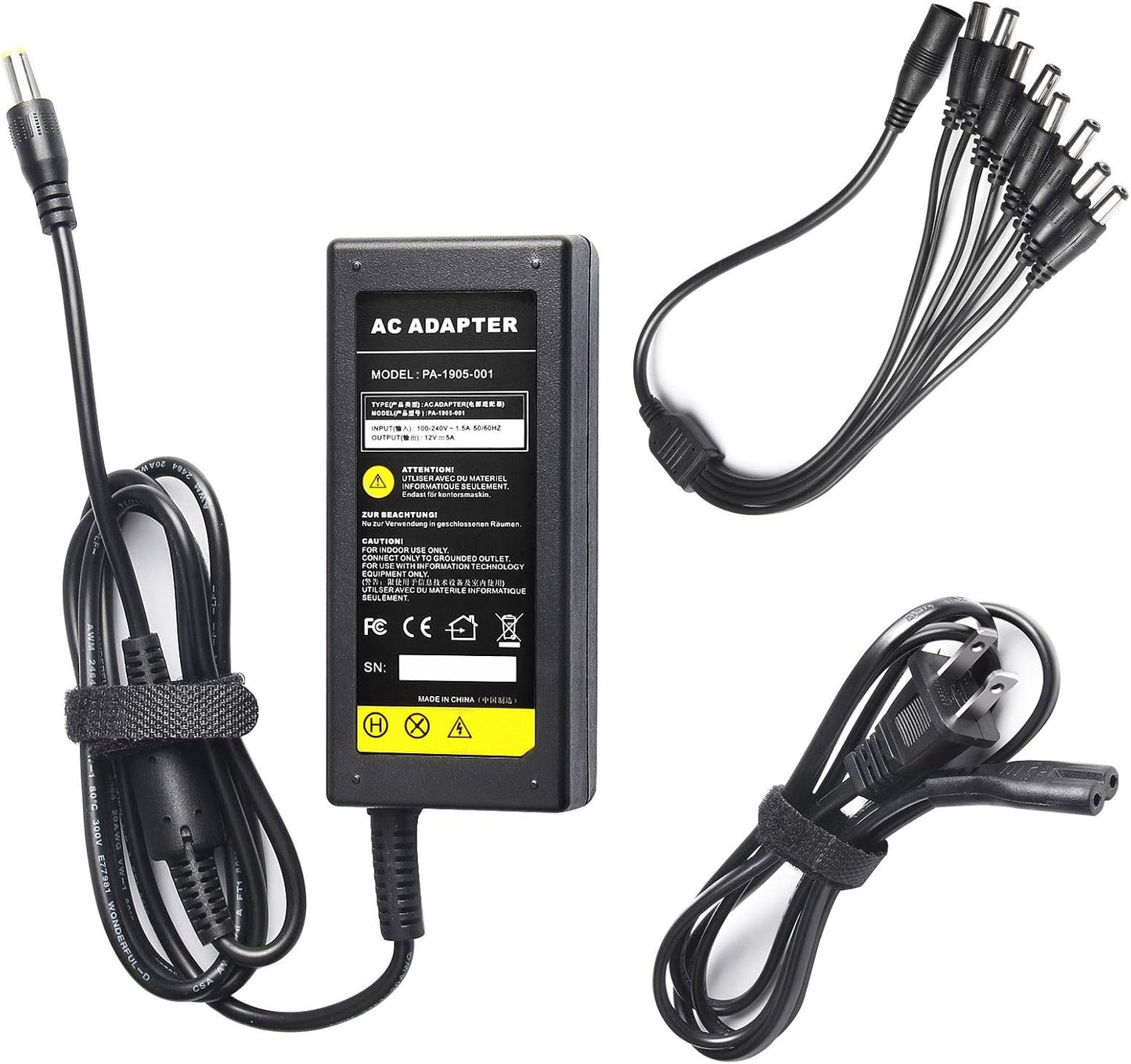 Fancy Buying 12V 5A 100V-240V 8-Way Security Camera Power Adapter AC to DC Power Splitter Cable FCC Certified LED Power