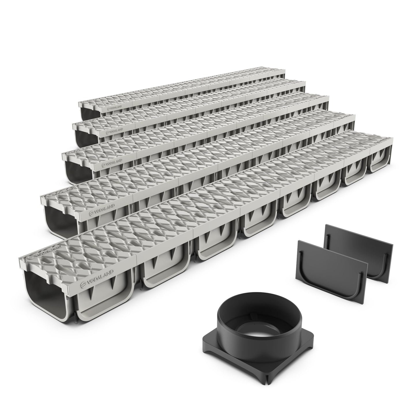 Vodaland - 4 Inch Trench Drain System with Grate - Ivory Color - Easy 2 Channel (5)