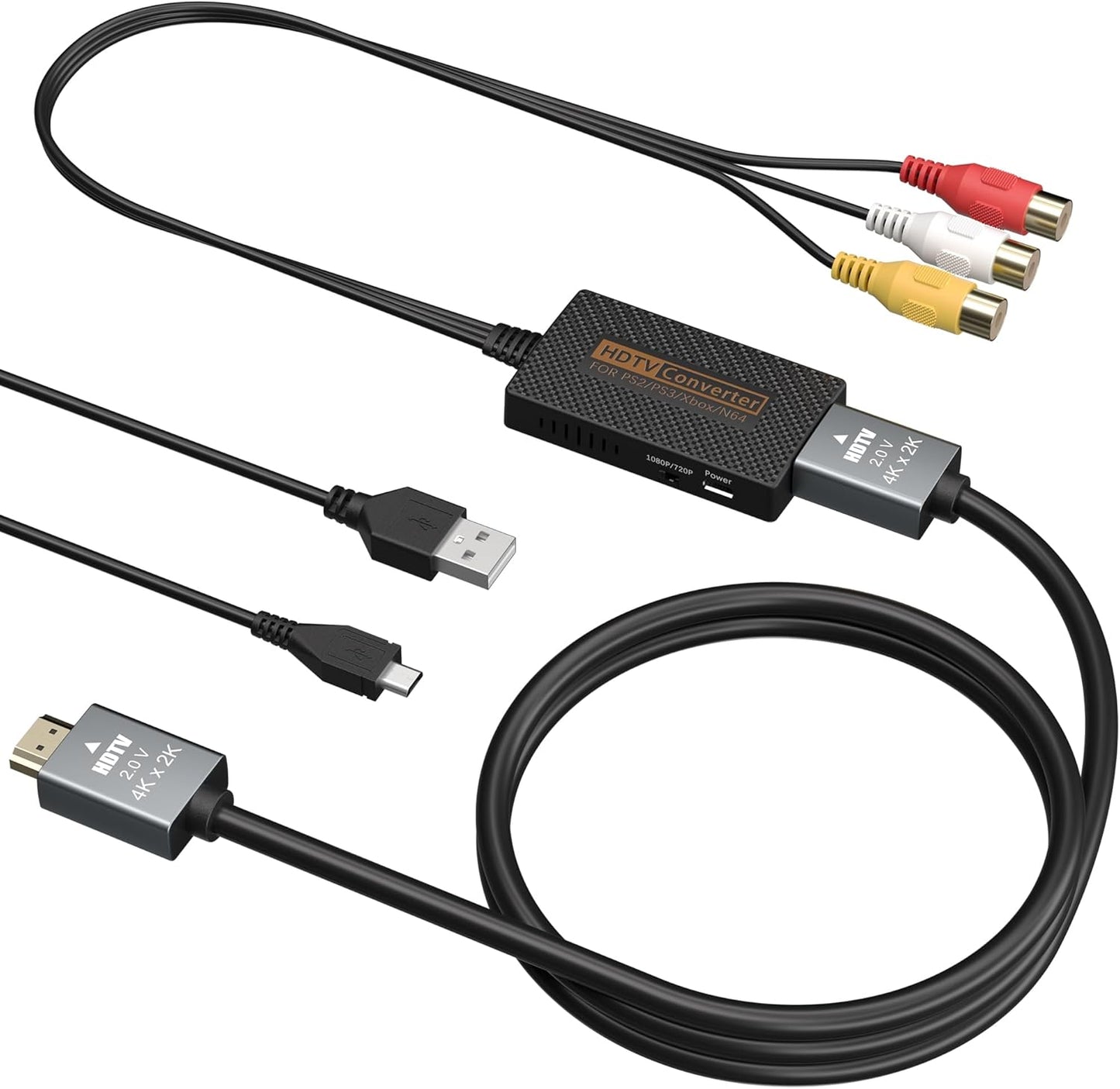 LA NREUCETS 1080P Xbox/Wii/PS1/PS2/PS3/GameCube/N64/VHS/VCR/DVR RCA to HDMI Converter, Composite AV to HDMI Converter