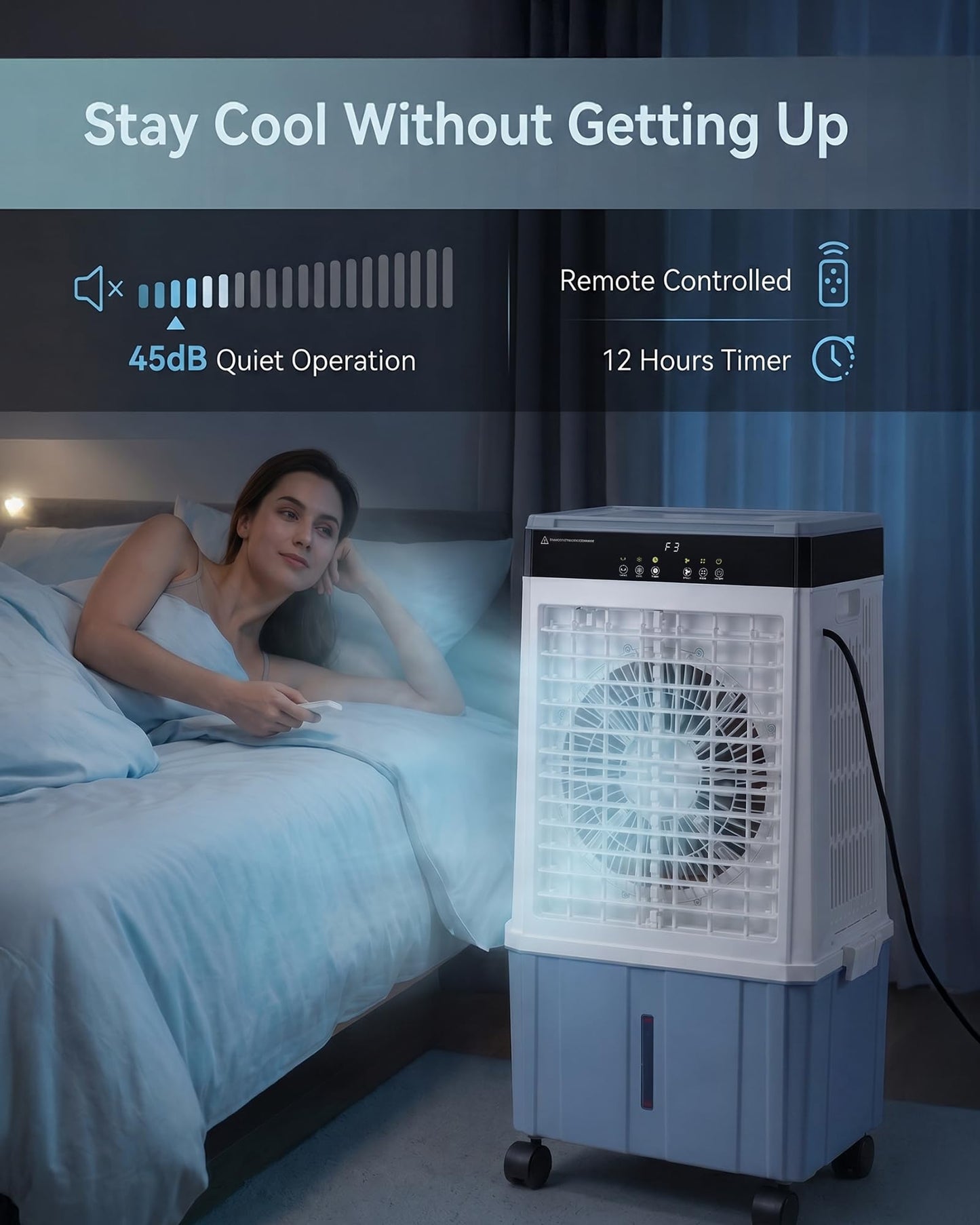 Air Choice Swamp Cooler, 3000CFM 31" Evaporative Air Cooler, 5.5Gal Removable Tank & 4 Ice Box, 120° Oscillation, 3 Speeds, Remote, 12H Timer, 3-in-1 Air Cooling Fan for Outdoor, Office, Bedroom, Blue