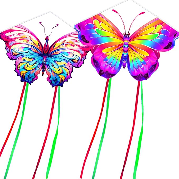 HENGDA KITE 2 Pack Butterfly Kite,for Kids and Adults,Easy to Fly,Excellent Fabric and Structure Design,The Pictures are Beautiful in high Definition,Suitable for Beginners(31x22)