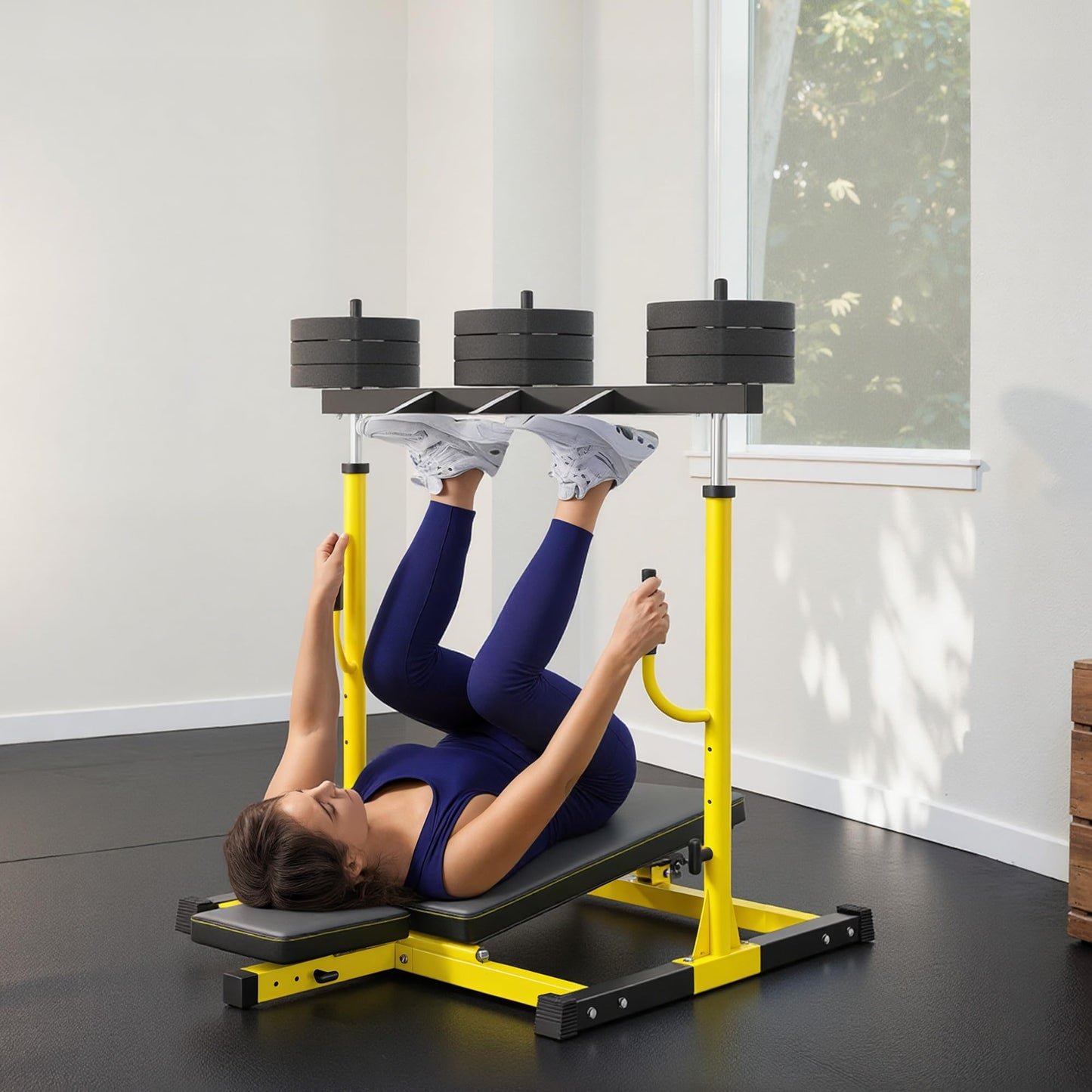 Soozier Vertical Leg Press Machine, 660LBS Capacity, Leg Strength Training Machine with Adjustable Leg, Back, and Head Positions for Home Gym, 1" Standard Plate Compatible, Yellow
